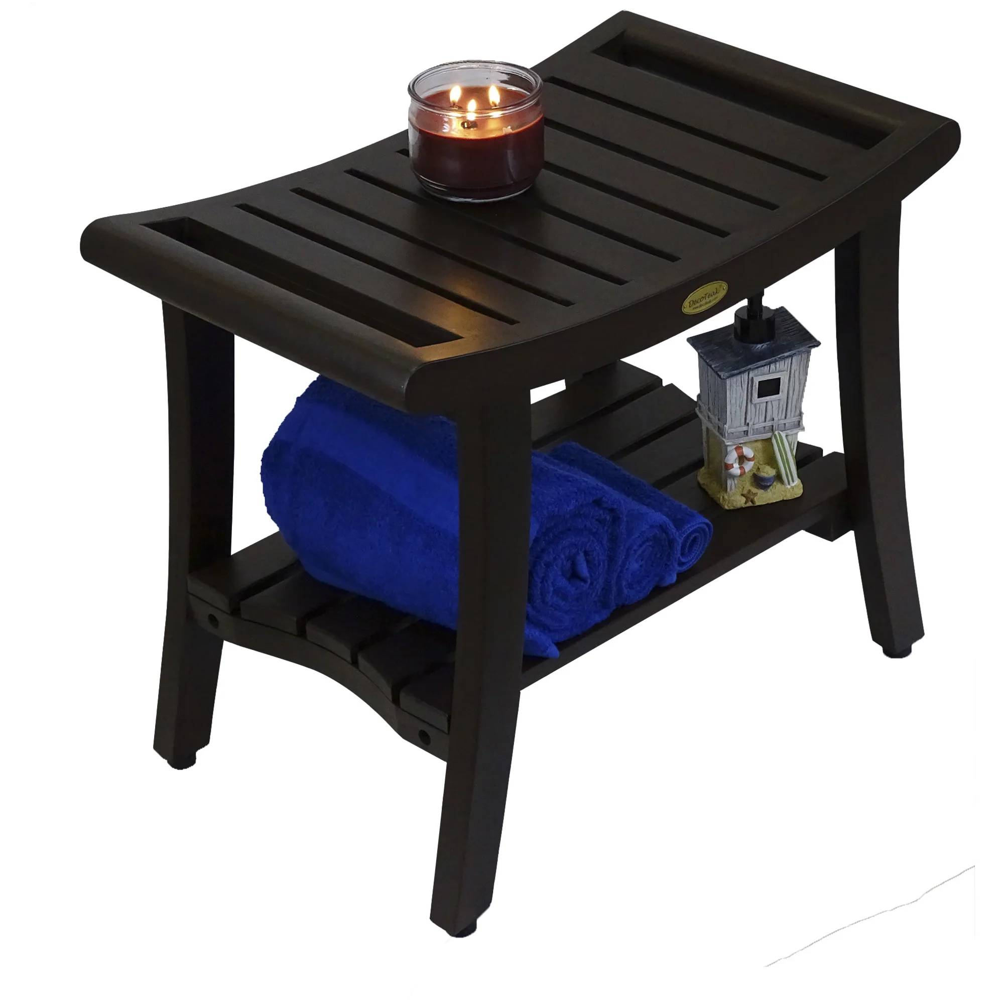 Contemporary Teak Shower Bench with Shelf and Handles in Brown Finish By Homeroots - 376681 - Image 4