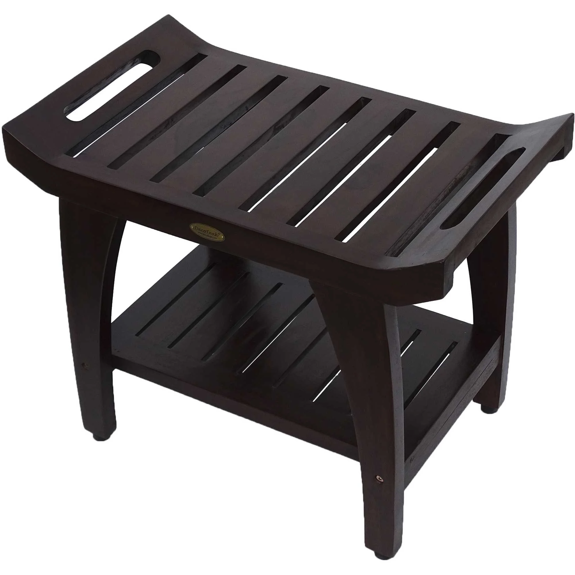 Contemporary Teak Shower Bench with Shelf and Handles in Brown Finish By Homeroots - 376682 - Image 2