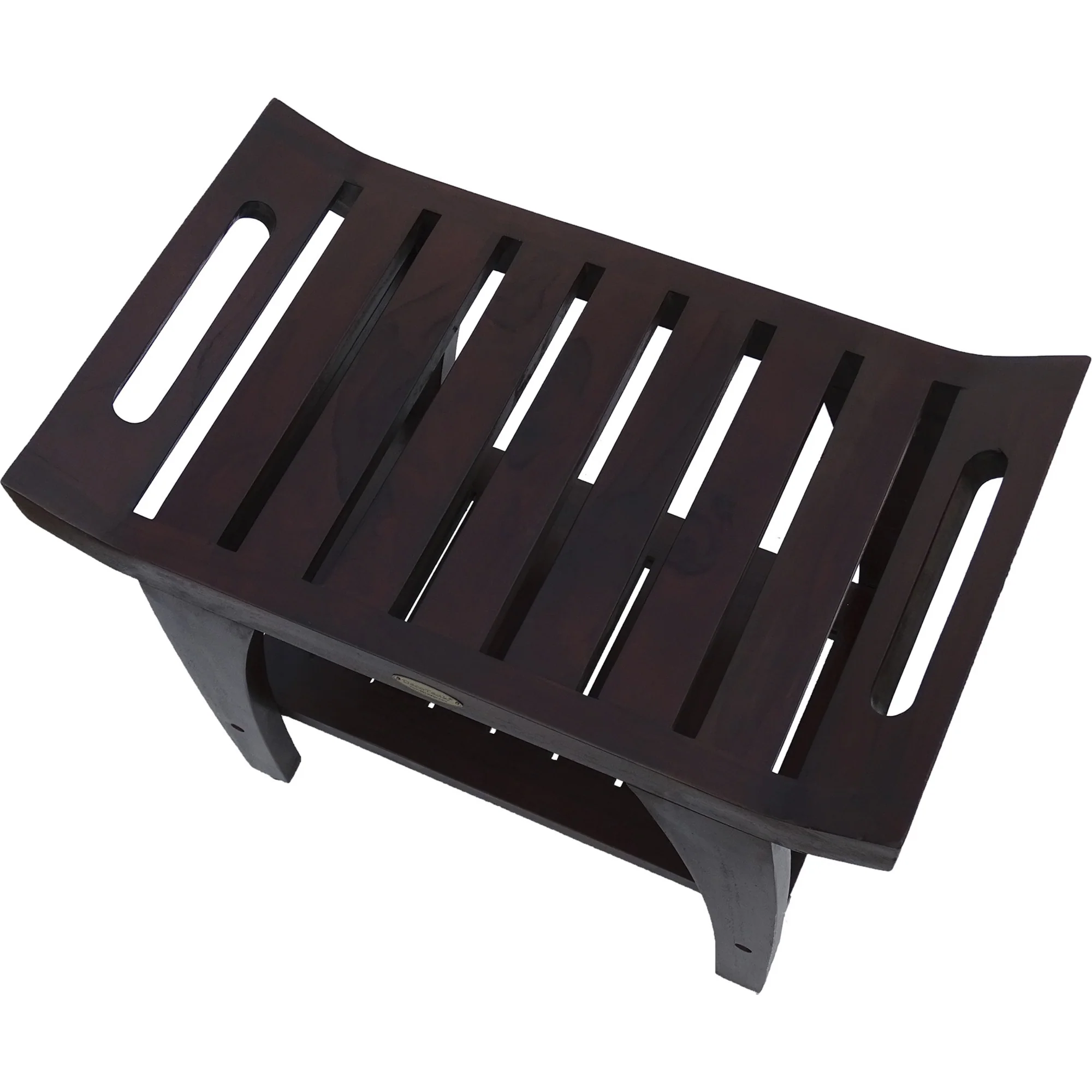Contemporary Teak Shower Bench with Shelf and Handles in Brown Finish By Homeroots - 376682 - Image 3
