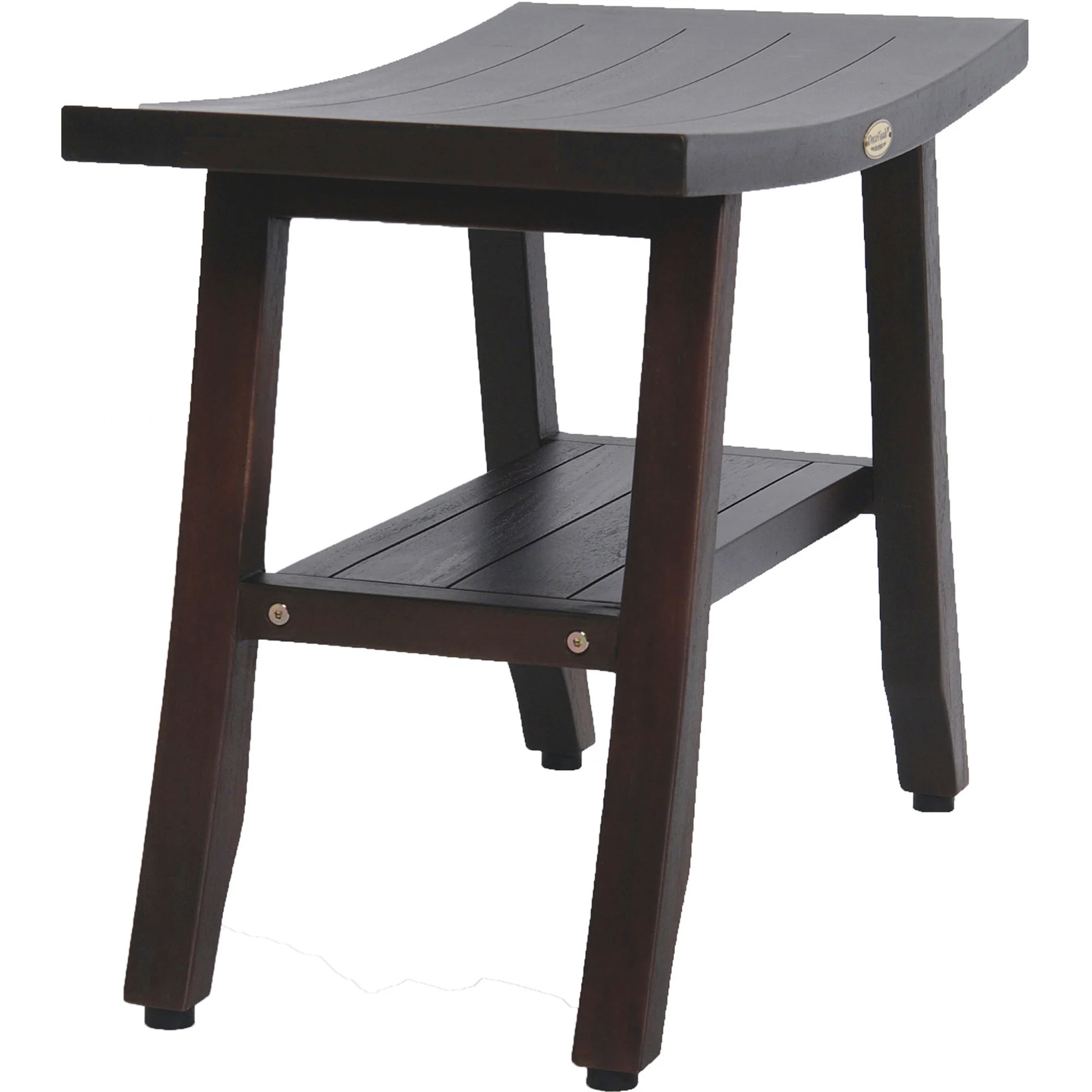 Contemporary Teak Shower Bench with Shelf in Brown Finish By Homeroots - 376686 - Image 2