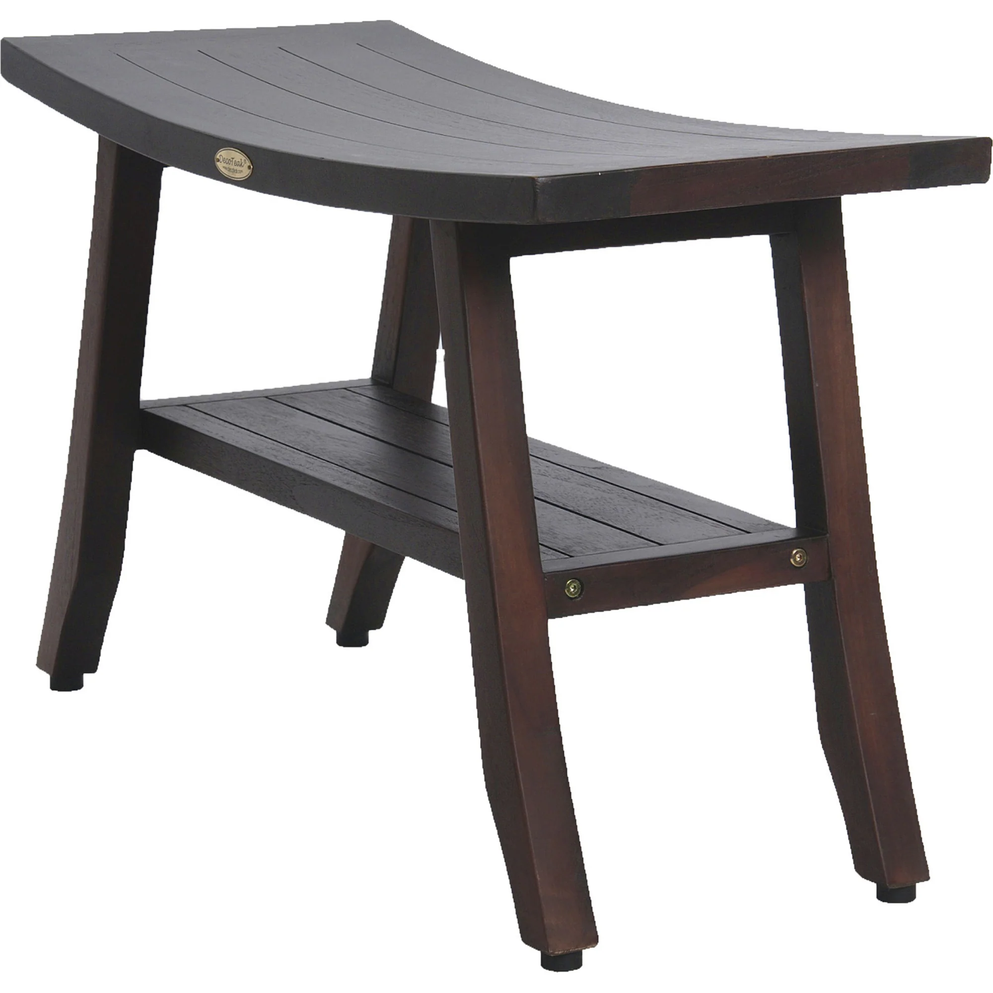 Contemporary Teak Shower Bench with Shelf in Brown Finish By Homeroots - 376690 - Image 2