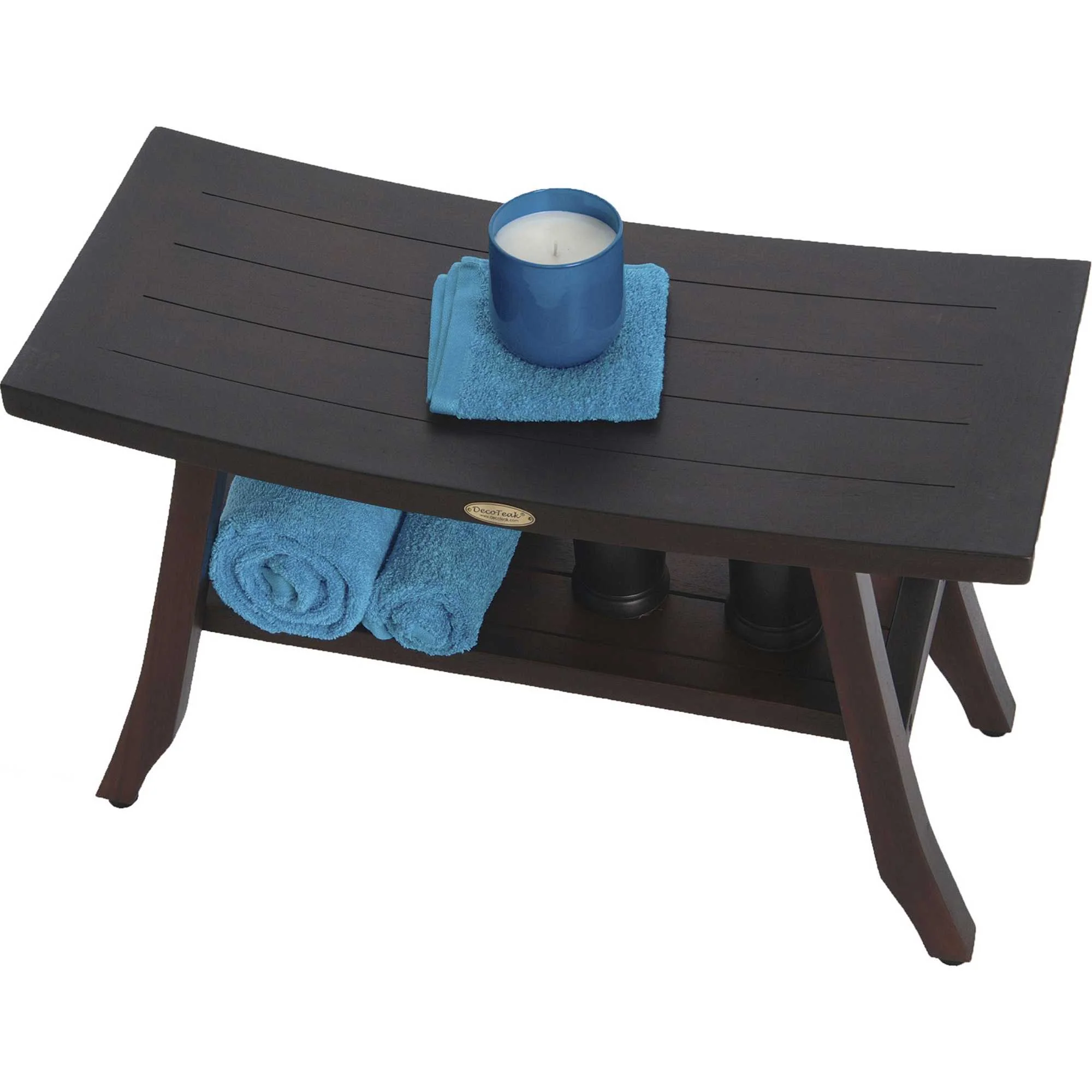 Contemporary Teak Shower Bench with Shelf in Brown Finish By Homeroots - 376690 - Image 3