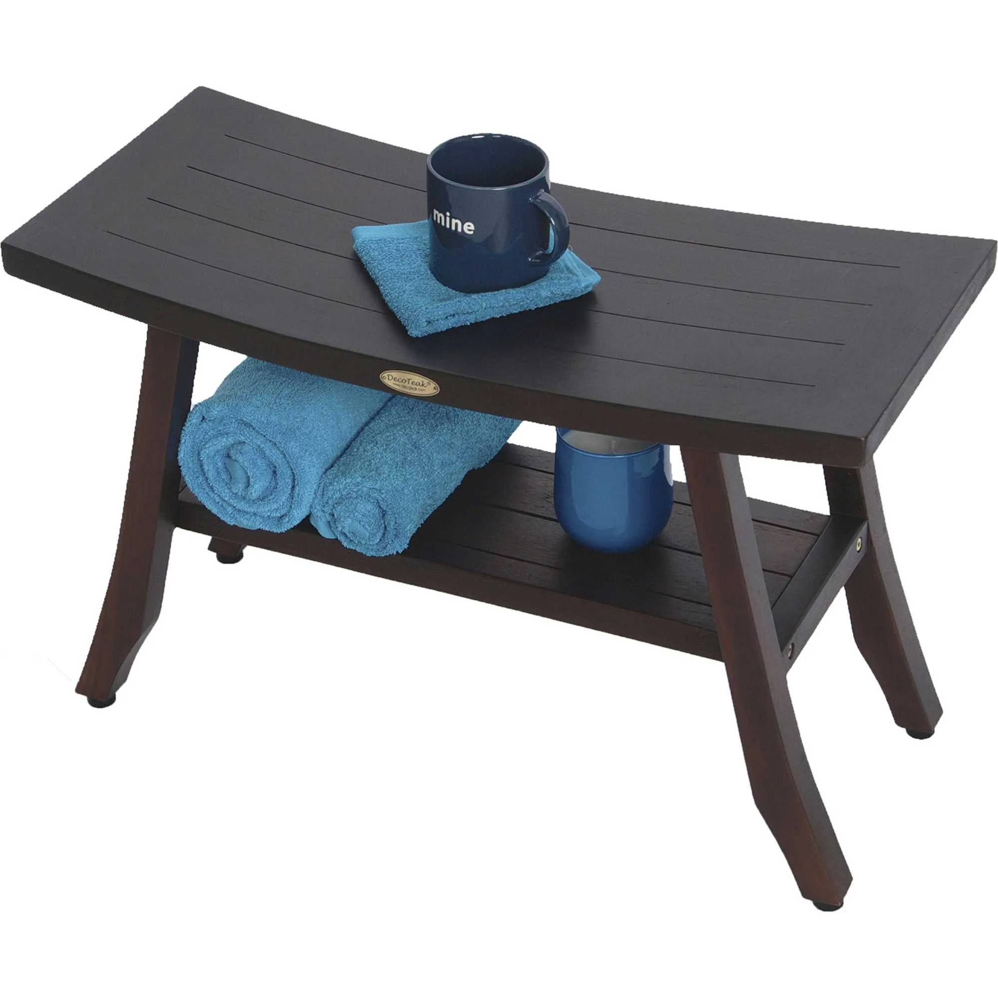 Contemporary Teak Shower Bench with Shelf in Brown Finish By Homeroots - 376690 - Image 4