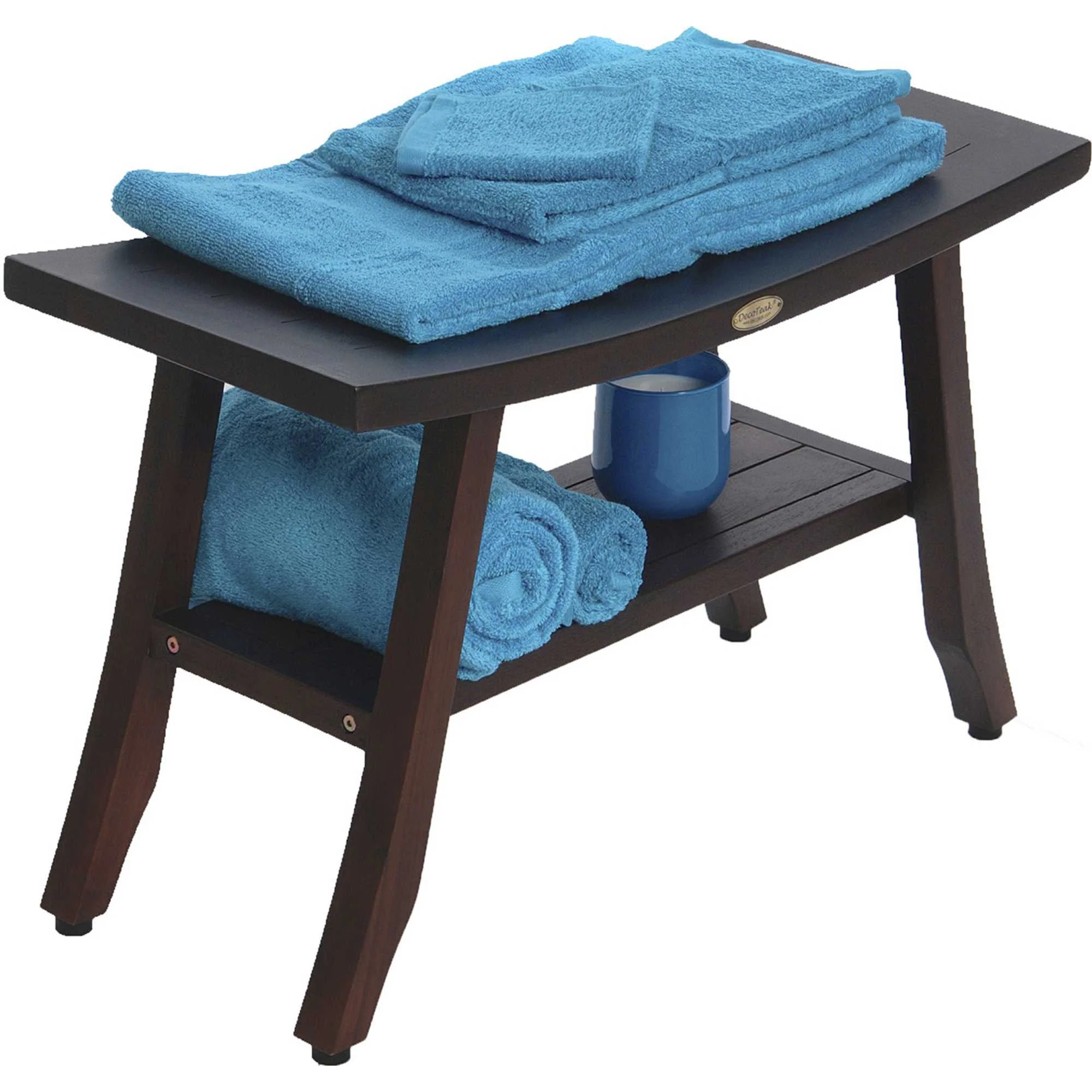 Contemporary Teak Shower Bench with Shelf in Brown Finish By Homeroots - 376690 - Image 5