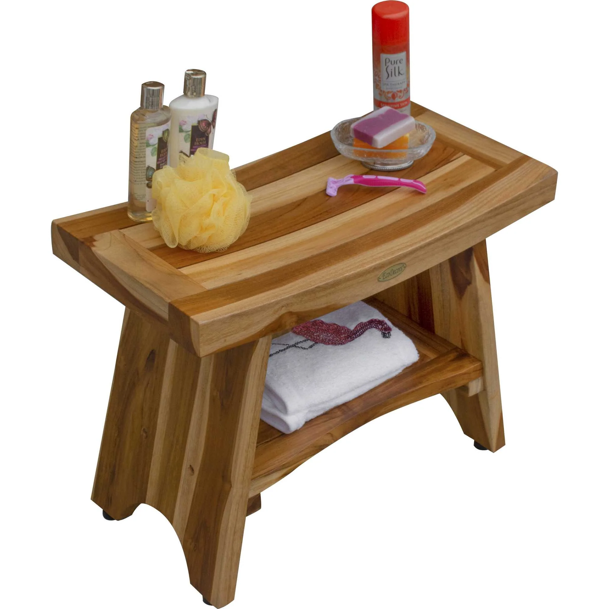 Contemporary Teak Shower Bench with Shelf in Natural Finish By Homeroots - 376728 - Image 5