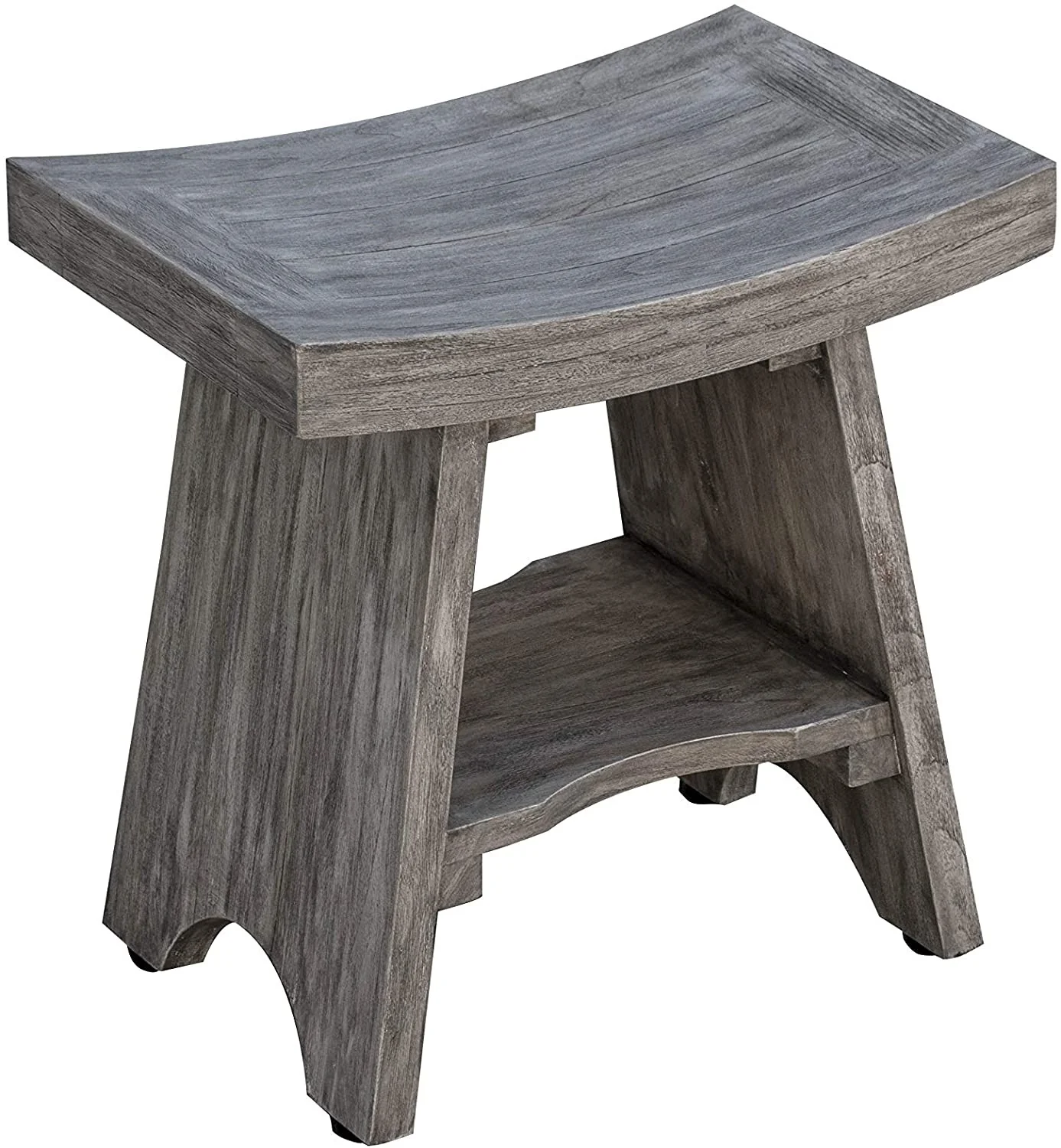 Contemporary Teak Shower or Bench with Shelf in Gray Finish By Homeroots - Image 3