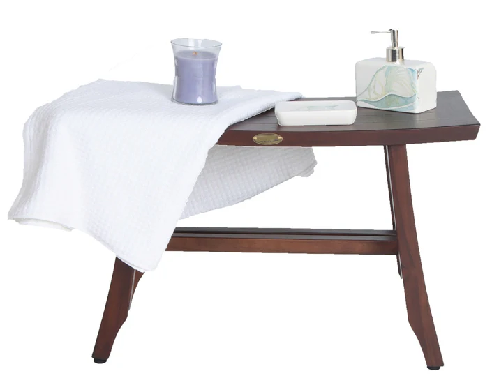 Contemporary Teak Shower Stool or Bench in Brown Finish By Homeroots - Image 2