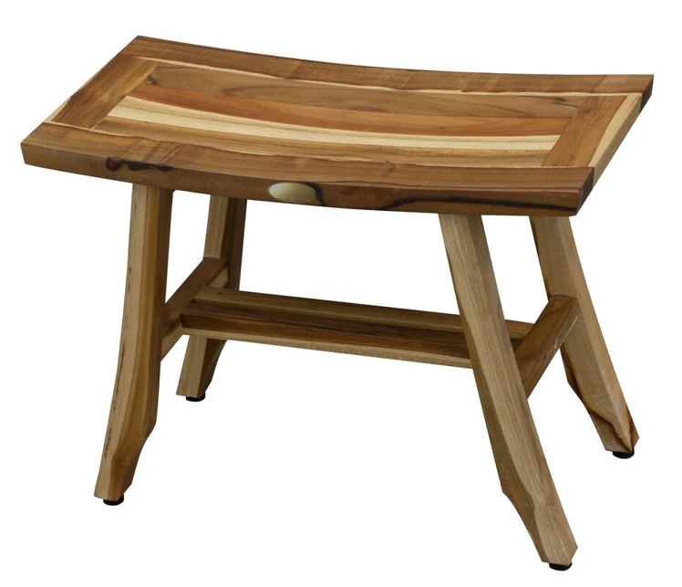 Contemporary Teak Shower Stool or Bench in Natural Finish By Homeroots - Image 2