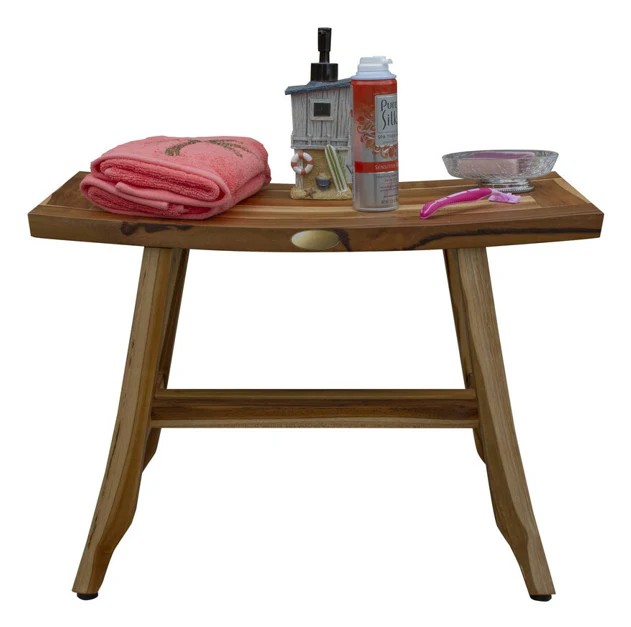 Contemporary Teak Shower Stool or Bench in Natural Finish By Homeroots - Image 4