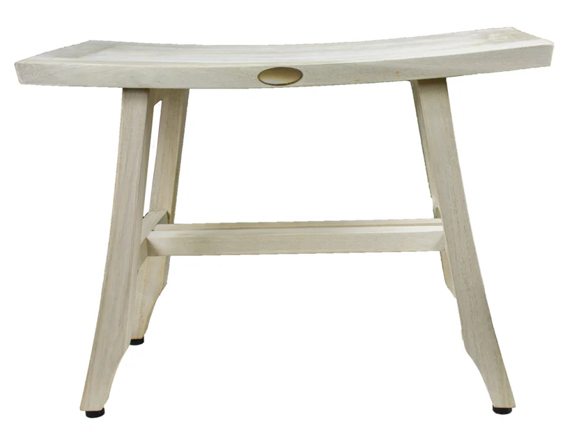 Contemporary Teak Shower Stool or Bench in Whitewash Finish By Homeroots - Image 3