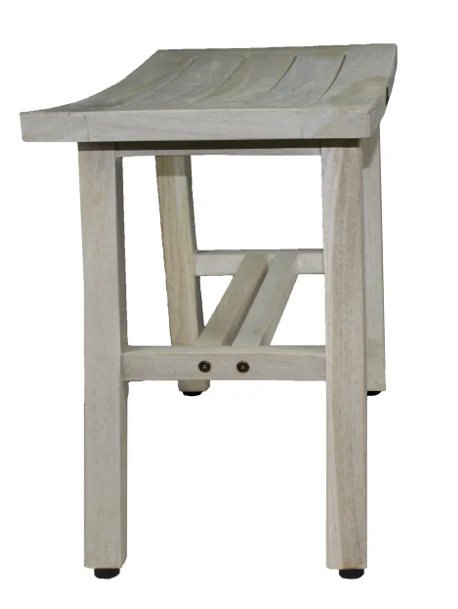 Contemporary Teak Shower Stool or Bench in Whitewash Finish By Homeroots - Image 4