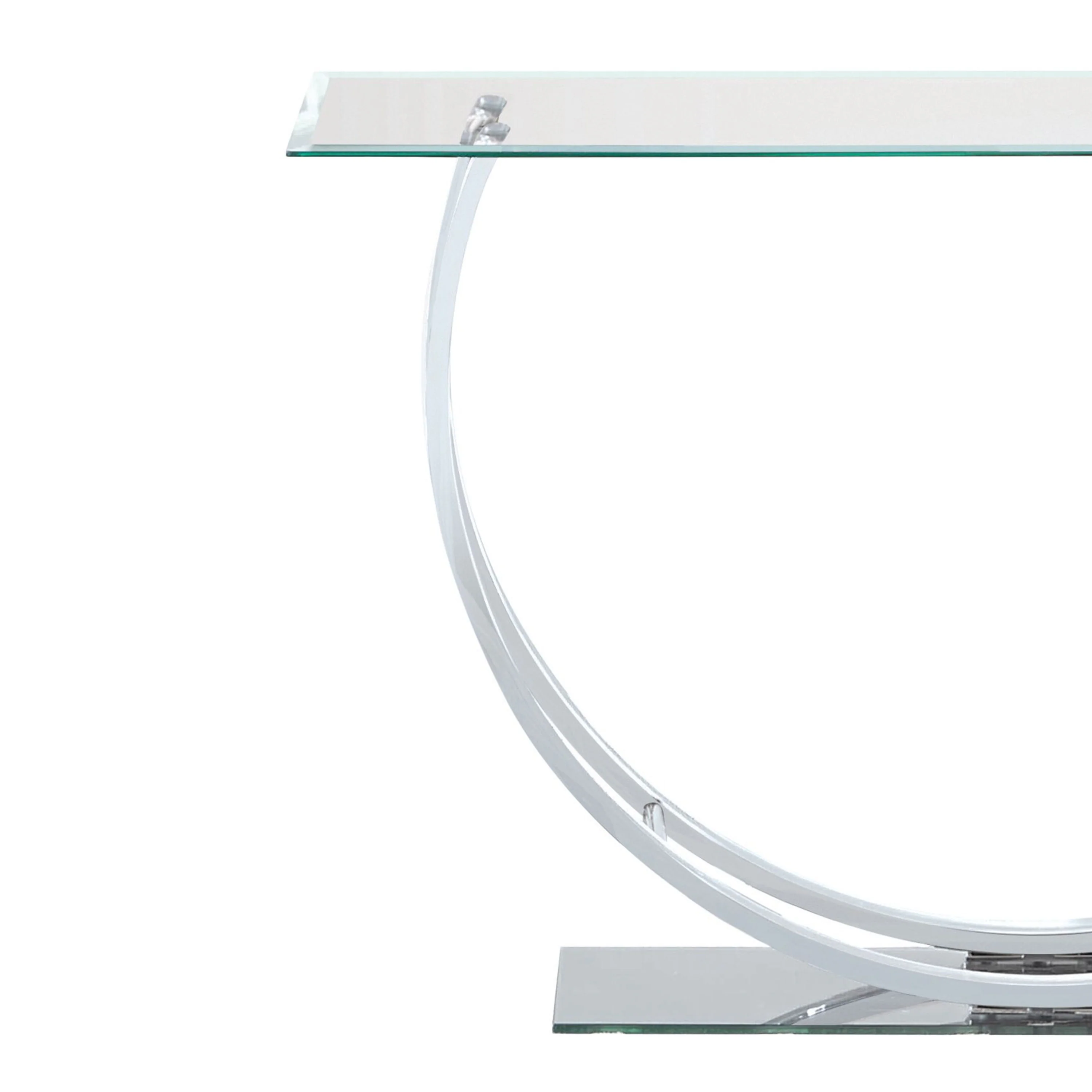 Contemporary U Shape Glass Tabletop Sofa Table, Silver By Benzara - Image 2