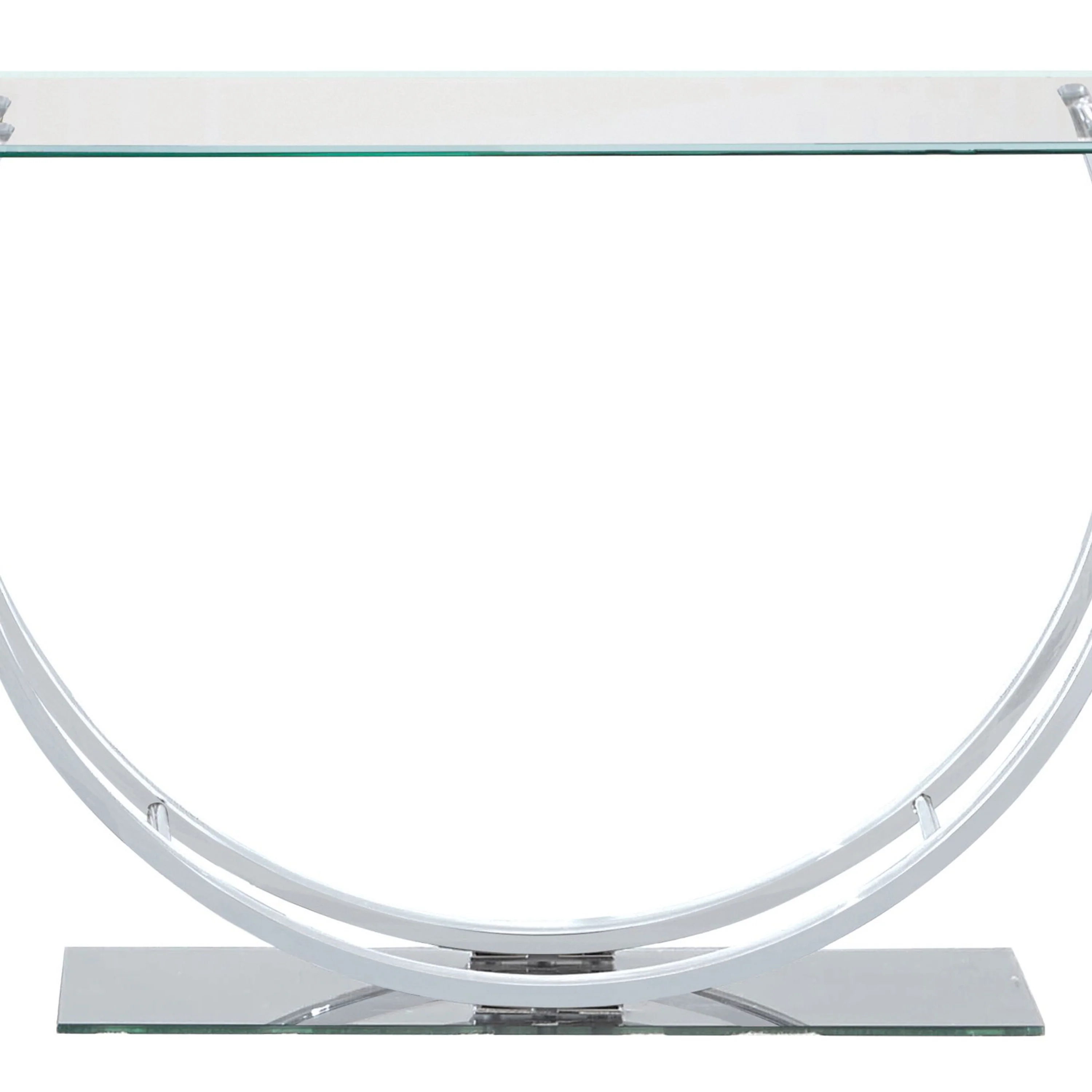 Contemporary U Shape Glass Tabletop Sofa Table, Silver By Benzara - Image 3