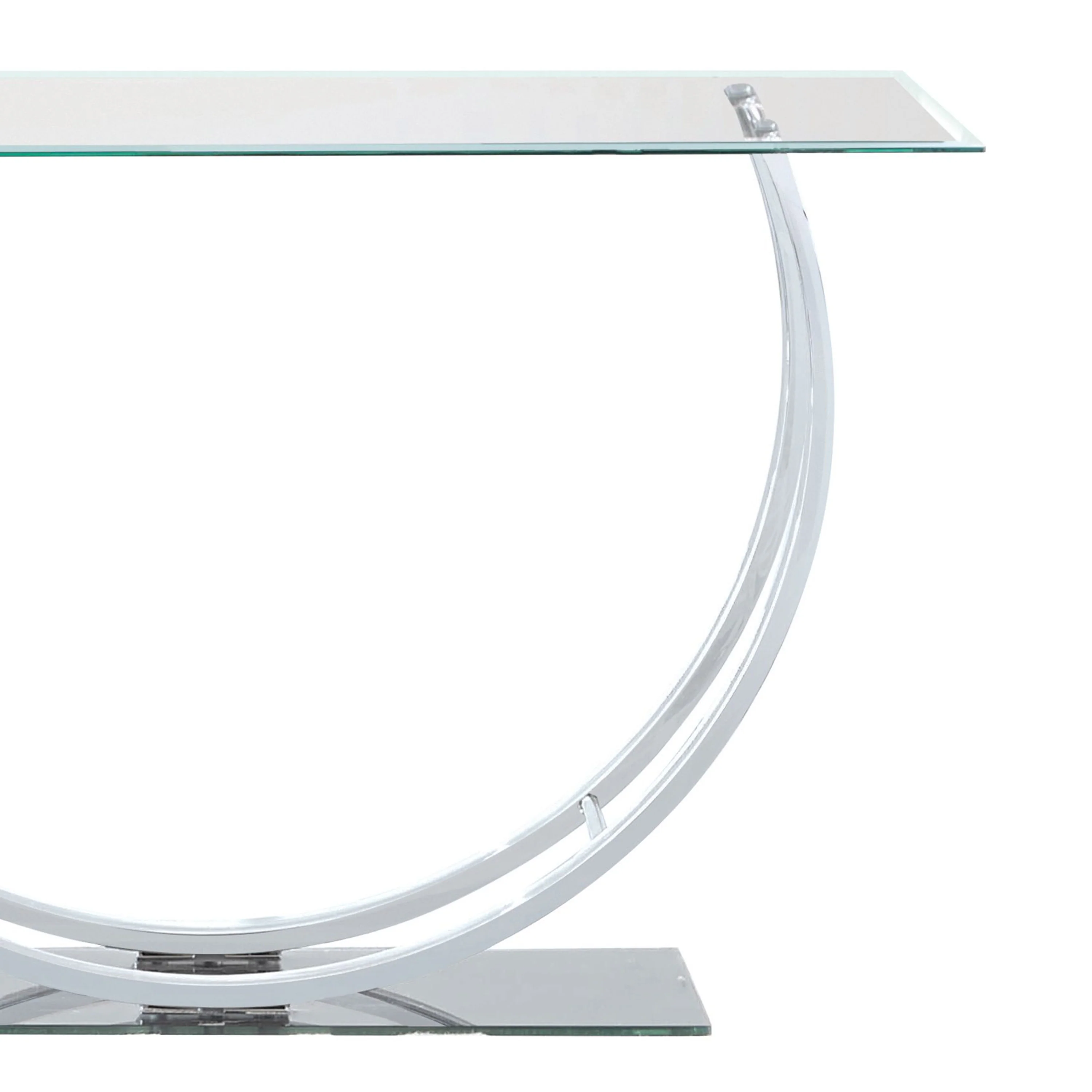 Contemporary U Shape Glass Tabletop Sofa Table, Silver By Benzara - Image 4