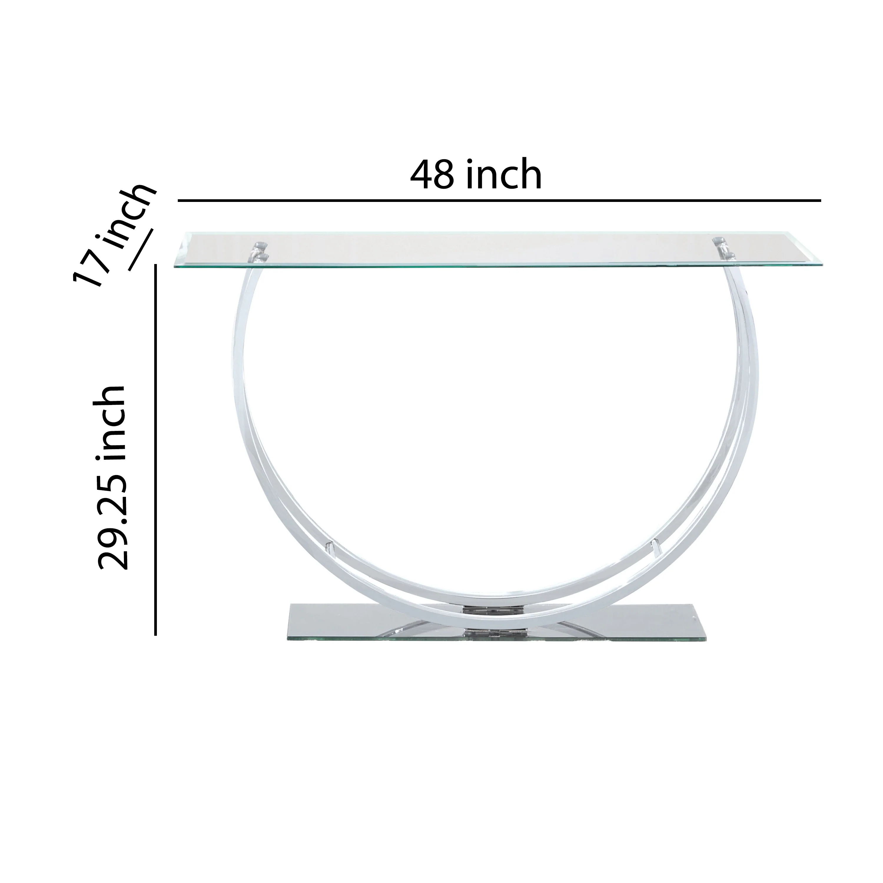 Contemporary U Shape Glass Tabletop Sofa Table, Silver By Benzara - Image 5