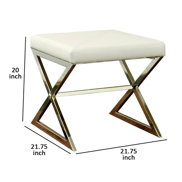 Contemporary Upholstered Stool Metal Base, White By Benzara - Image 2