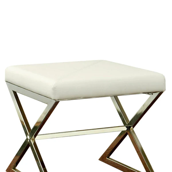 Contemporary Upholstered Stool Metal Base, White By Benzara - Image 4