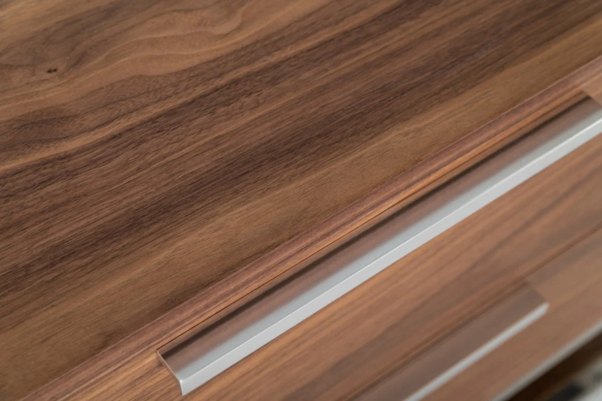 Contemporary Walnut And Stainless Steel Nightstand With Two Drawers By Homeroots - Image 2