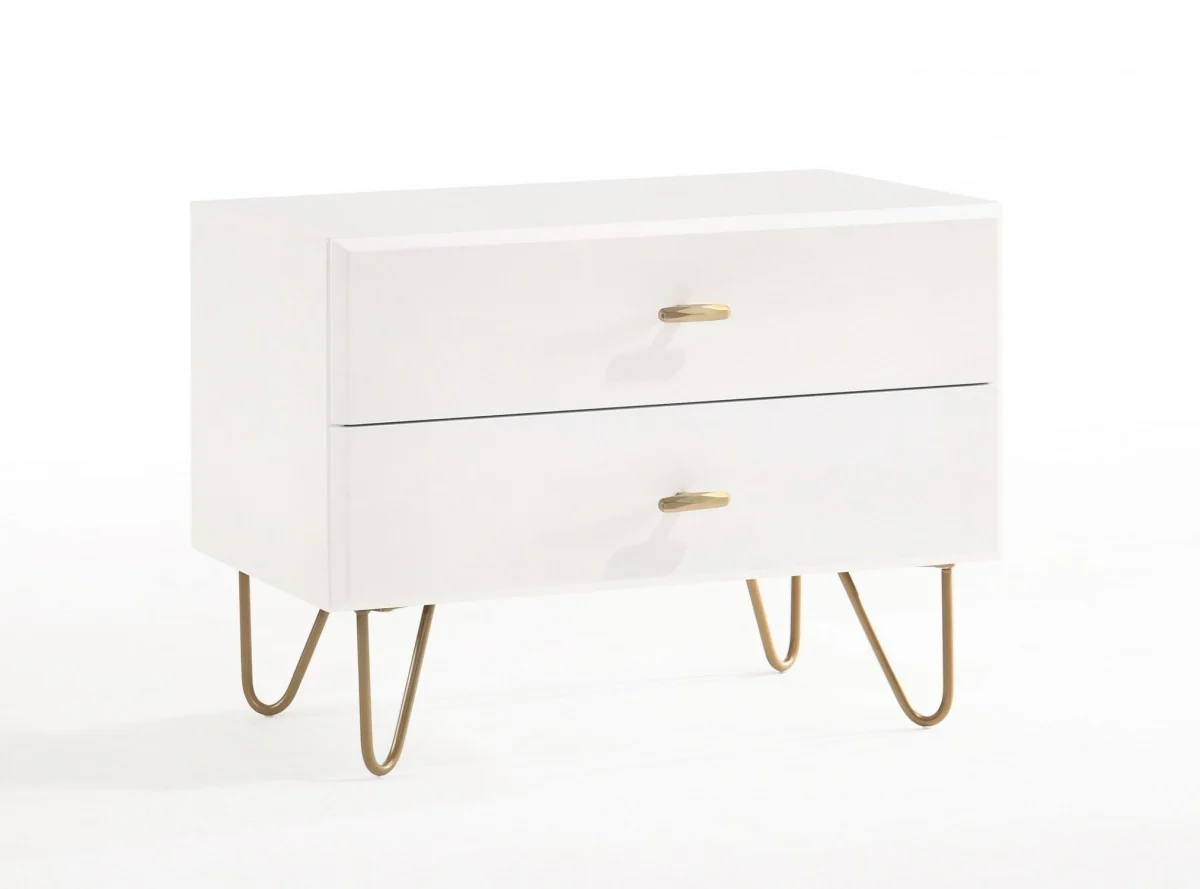 Contemporary White And Gold Nightstand With Two Drawers By Homeroots - Image 2