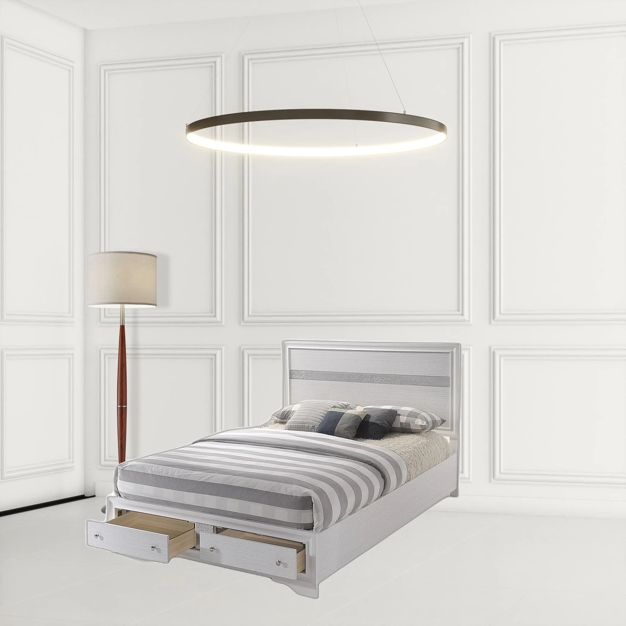 Contemporary White And Grey Queen Bed With Storage Footboard By Homeroots - Image 2