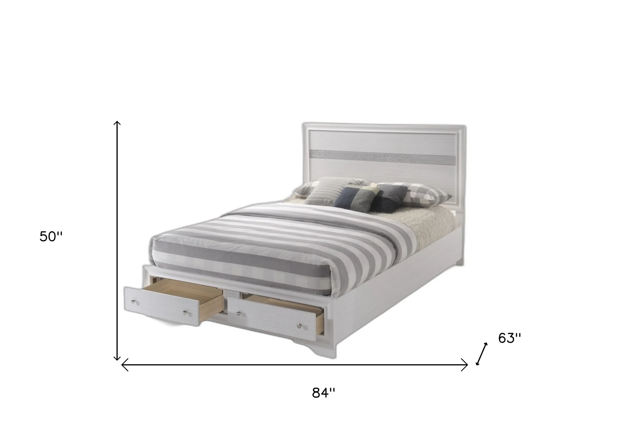 Contemporary White And Grey Queen Bed With Storage Footboard By Homeroots - Image 4
