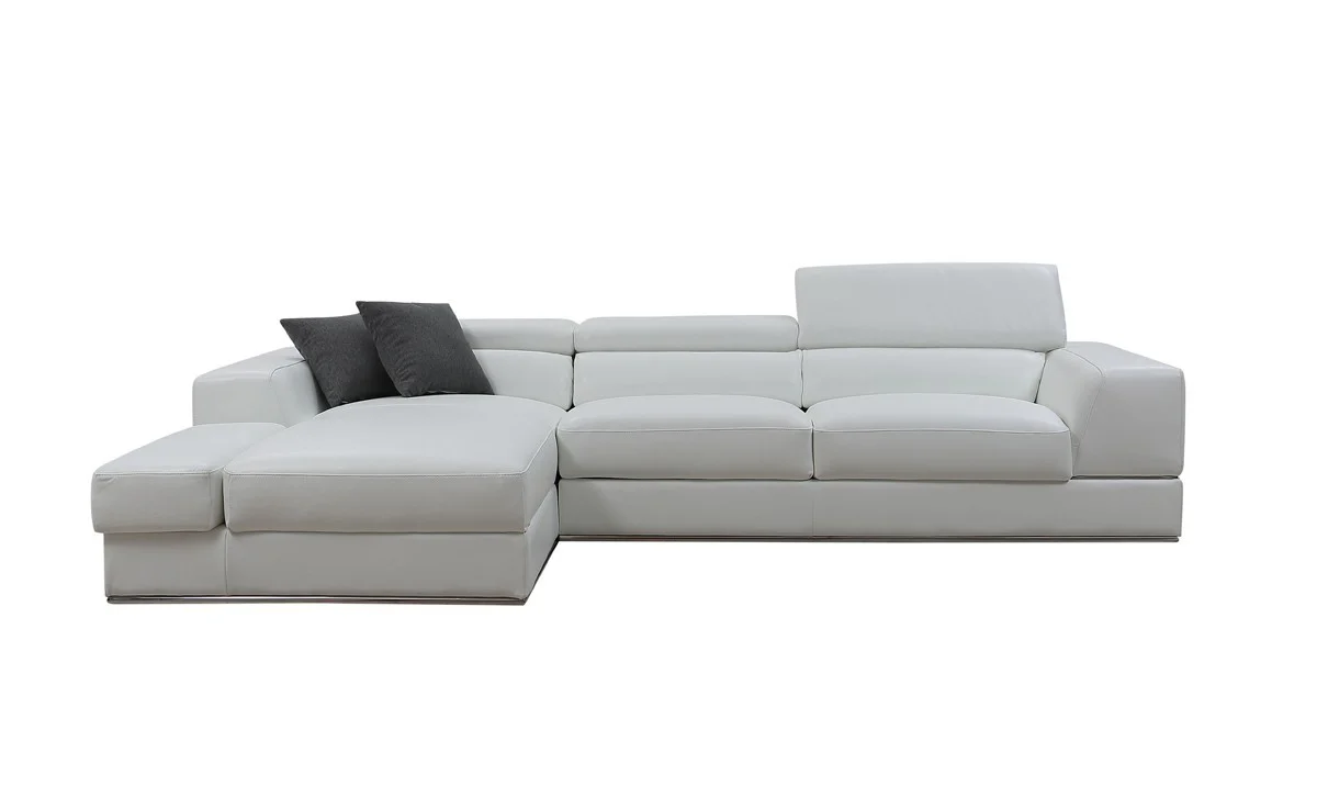 Contemporary White Leather Left Facing Wide Arm Sectional Sofa By Homeroots - Image 2