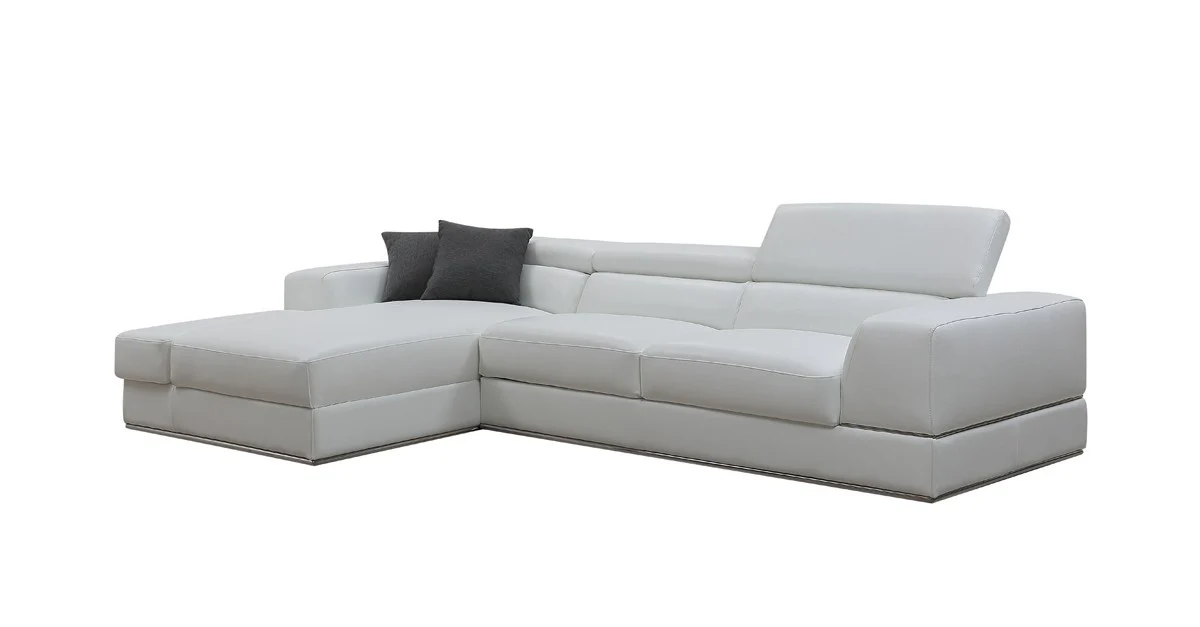 Contemporary White Leather Left Facing Wide Arm Sectional Sofa By Homeroots - Image 3