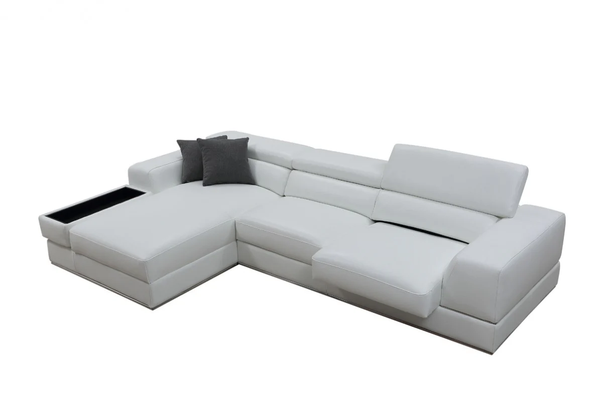 Contemporary White Leather Left Facing Wide Arm Sectional Sofa By Homeroots - Image 4