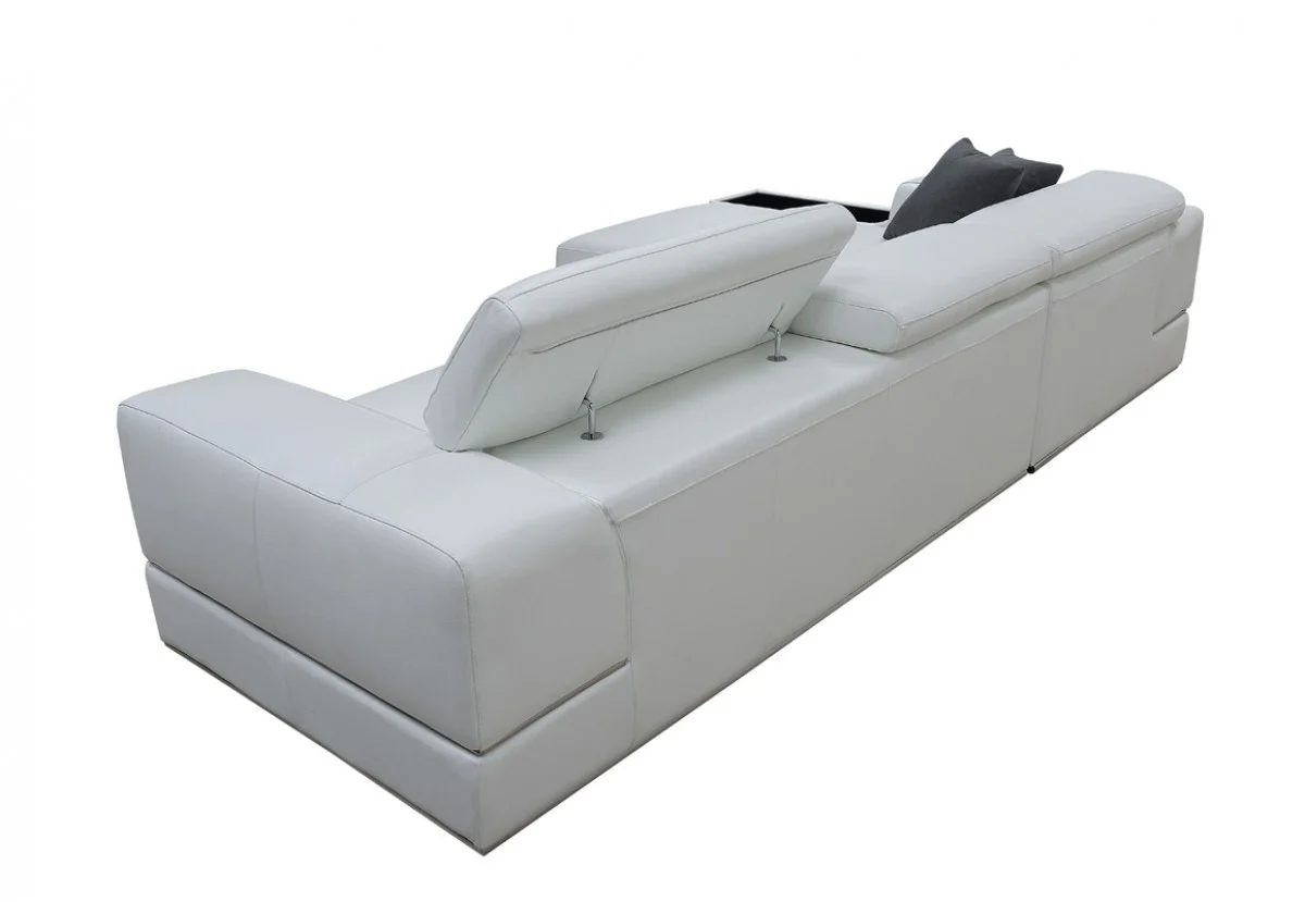 Contemporary White Leather Left Facing Wide Arm Sectional Sofa By Homeroots - Image 5