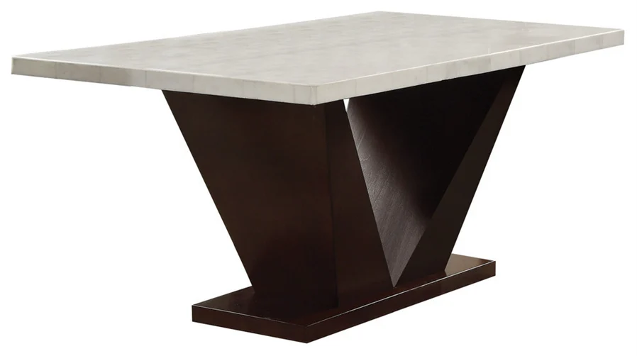 Contemporary White Marble And Walnut Dining Table By Homeroots - Image 2