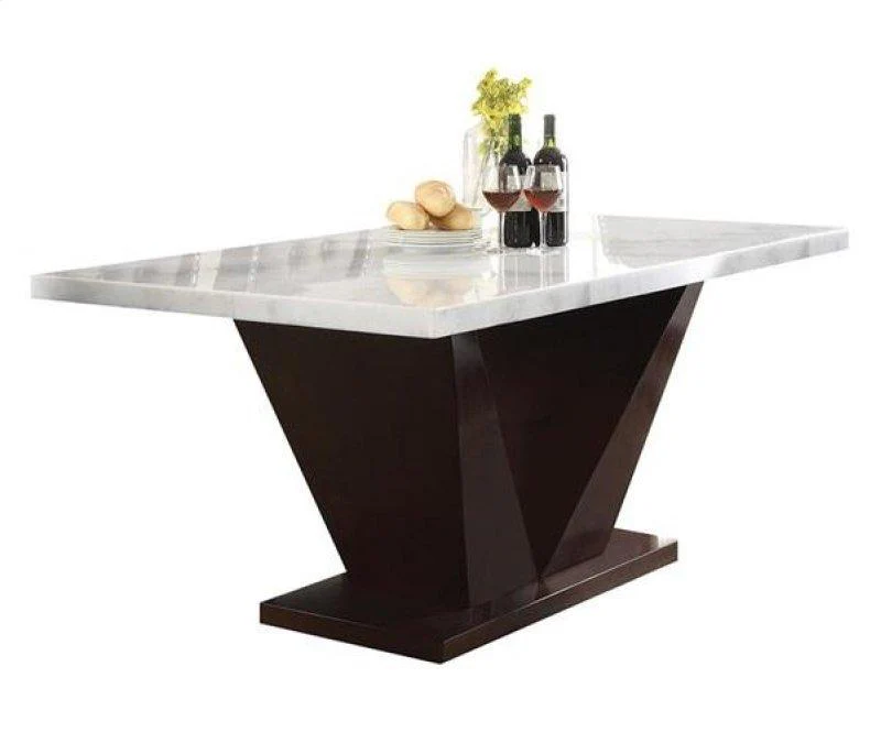 Contemporary White Marble And Walnut Dining Table By Homeroots - Image 3