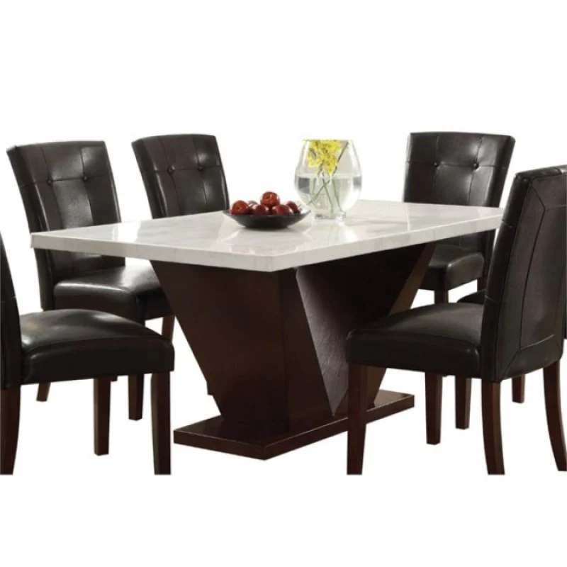 Contemporary White Marble And Walnut Dining Table By Homeroots - Image 4