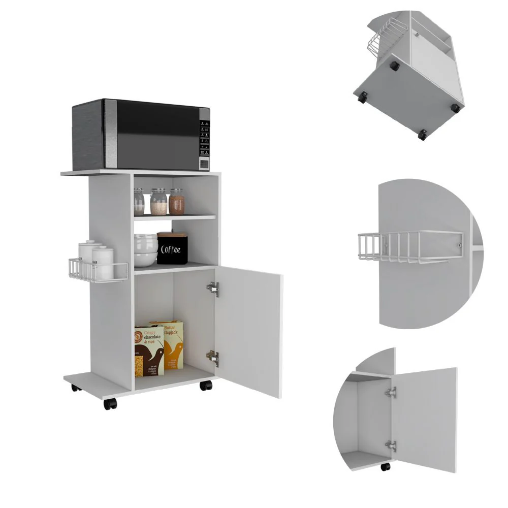 Contemporary White Rolling Kitchen Cart By Homeroots - Image 2