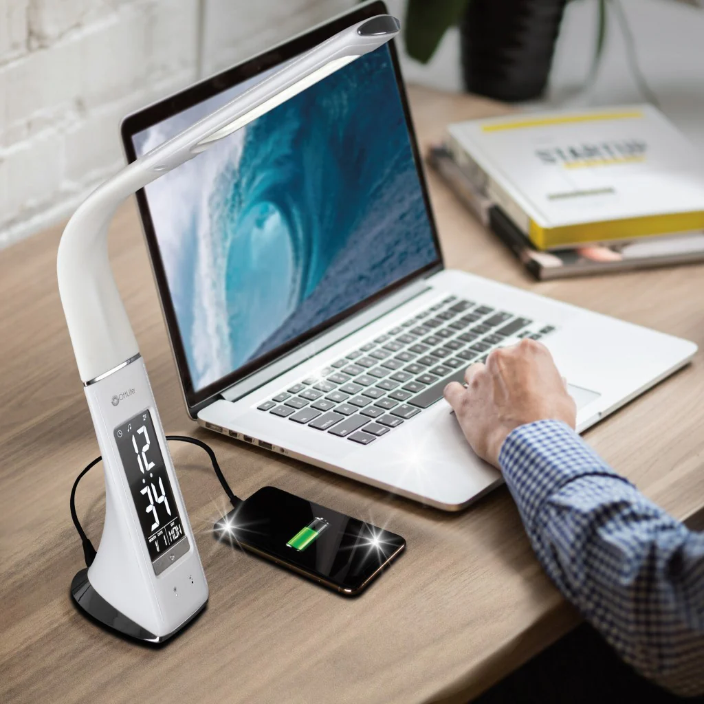 Contemporary White Sanitizing LED Desk Lamp By Homeroots - Image 6
