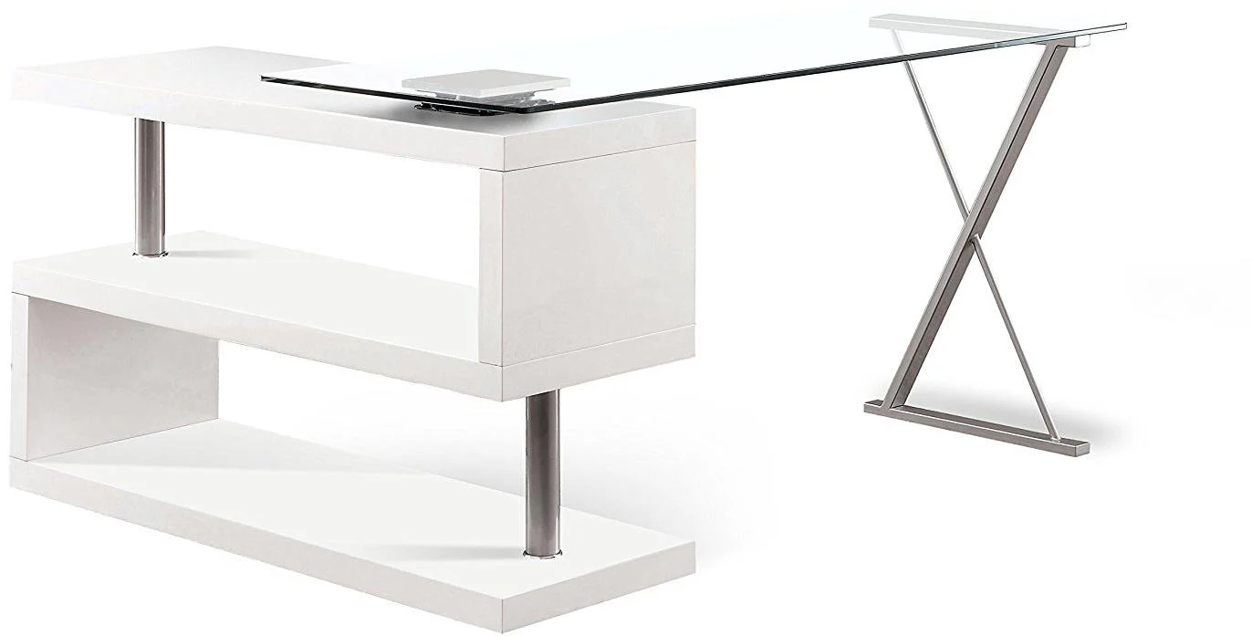 Contemporary White Swivel L Shaped Office Desk By Homeroots - Image 2