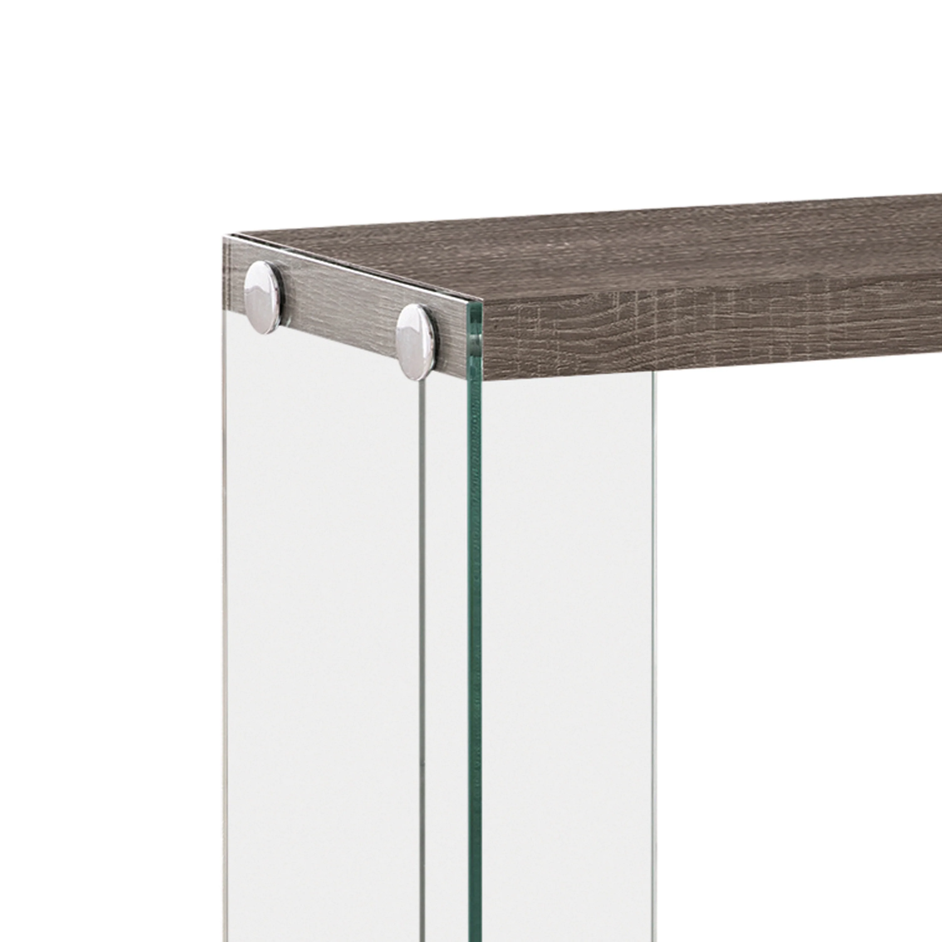 Contemporary Wood And Glass Snack Table, Gray And Clear By Benzara - Image 2