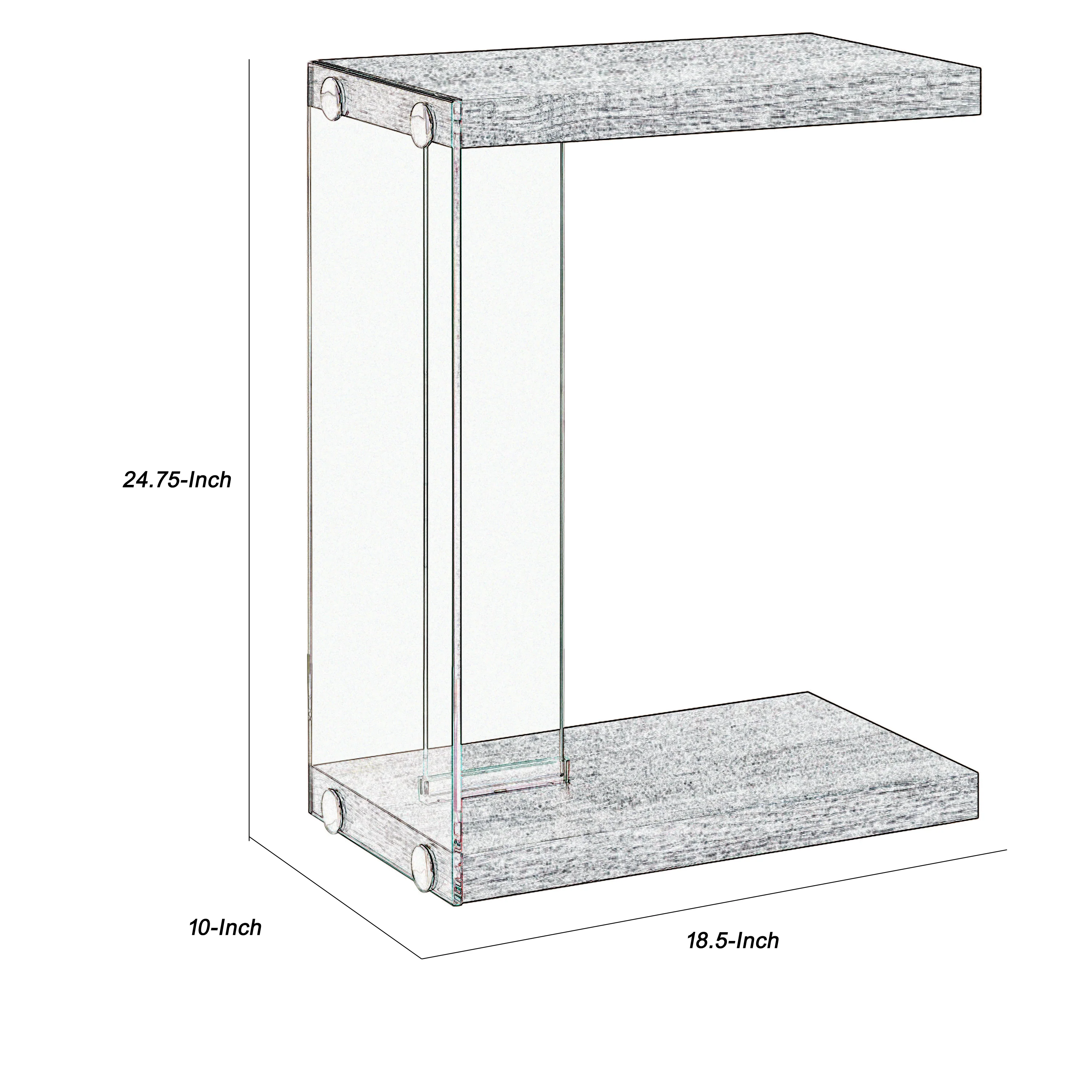 Contemporary Wood And Glass Snack Table, Gray And Clear By Benzara - Image 5