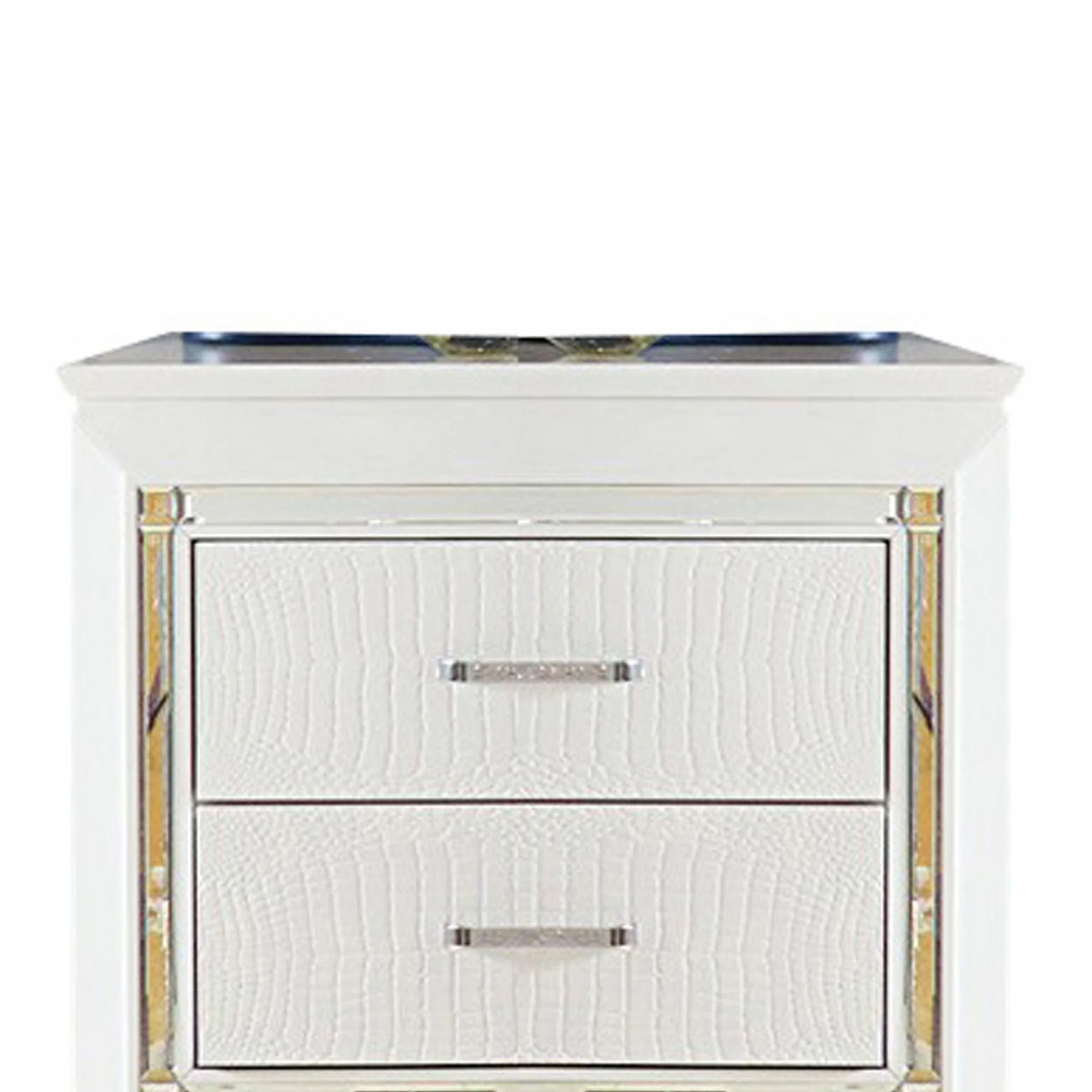 Contemporary Wooden Nightstand with 2 drawers and LED Lighting, White By Benzara - Image 2