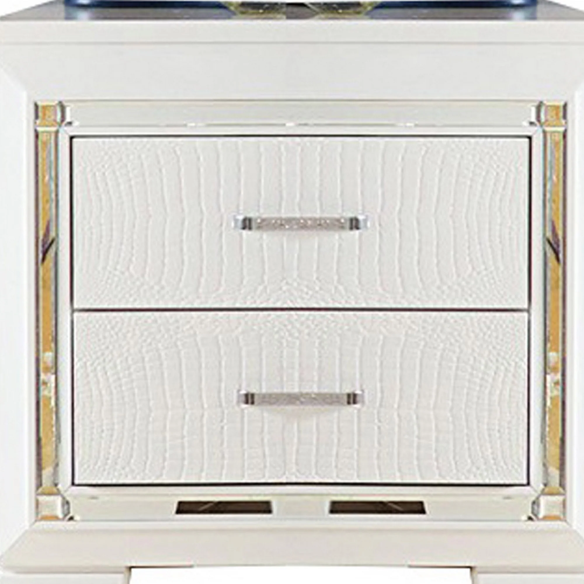 Contemporary Wooden Nightstand with 2 drawers and LED Lighting, White By Benzara - Image 3