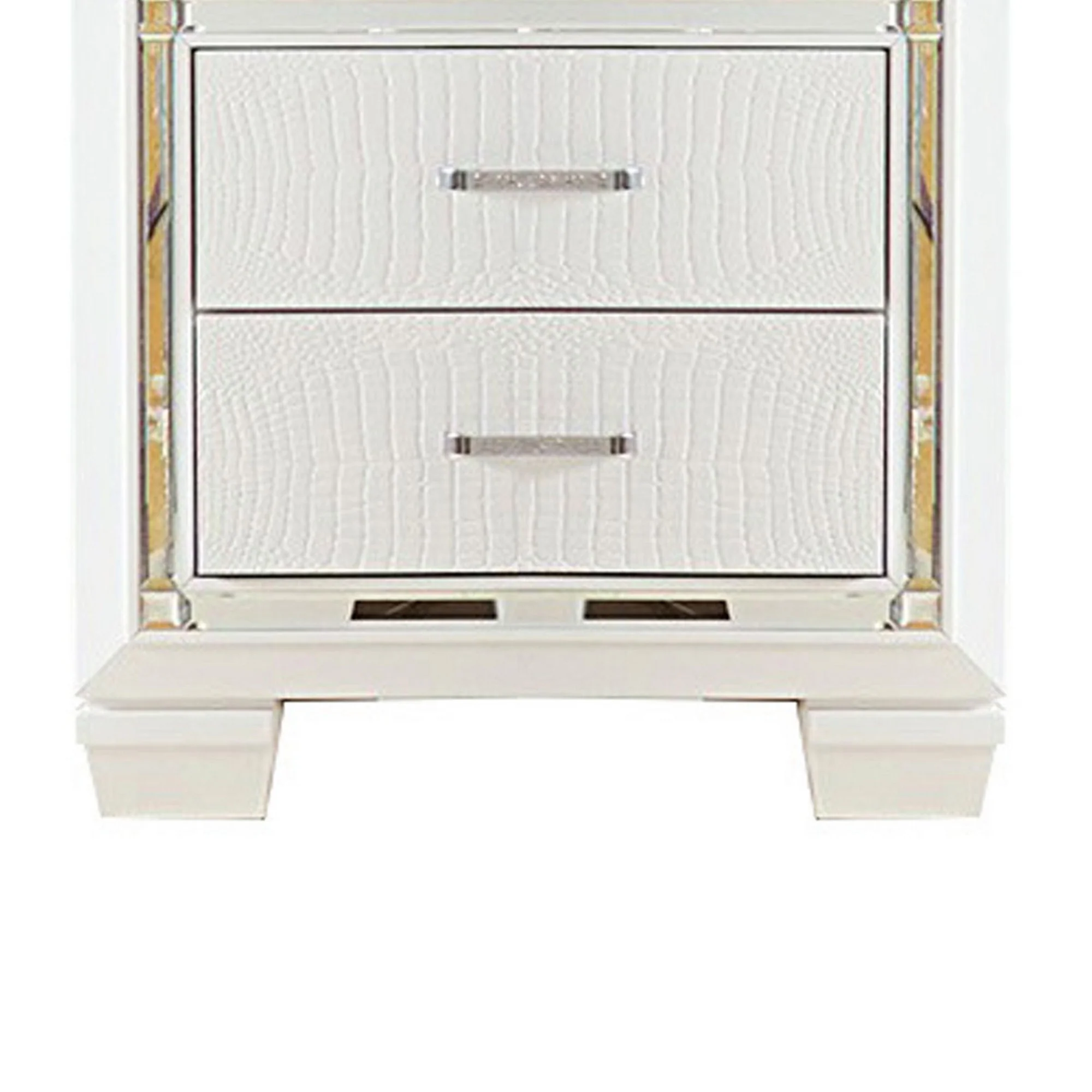 Contemporary Wooden Nightstand with 2 drawers and LED Lighting, White By Benzara - Image 4