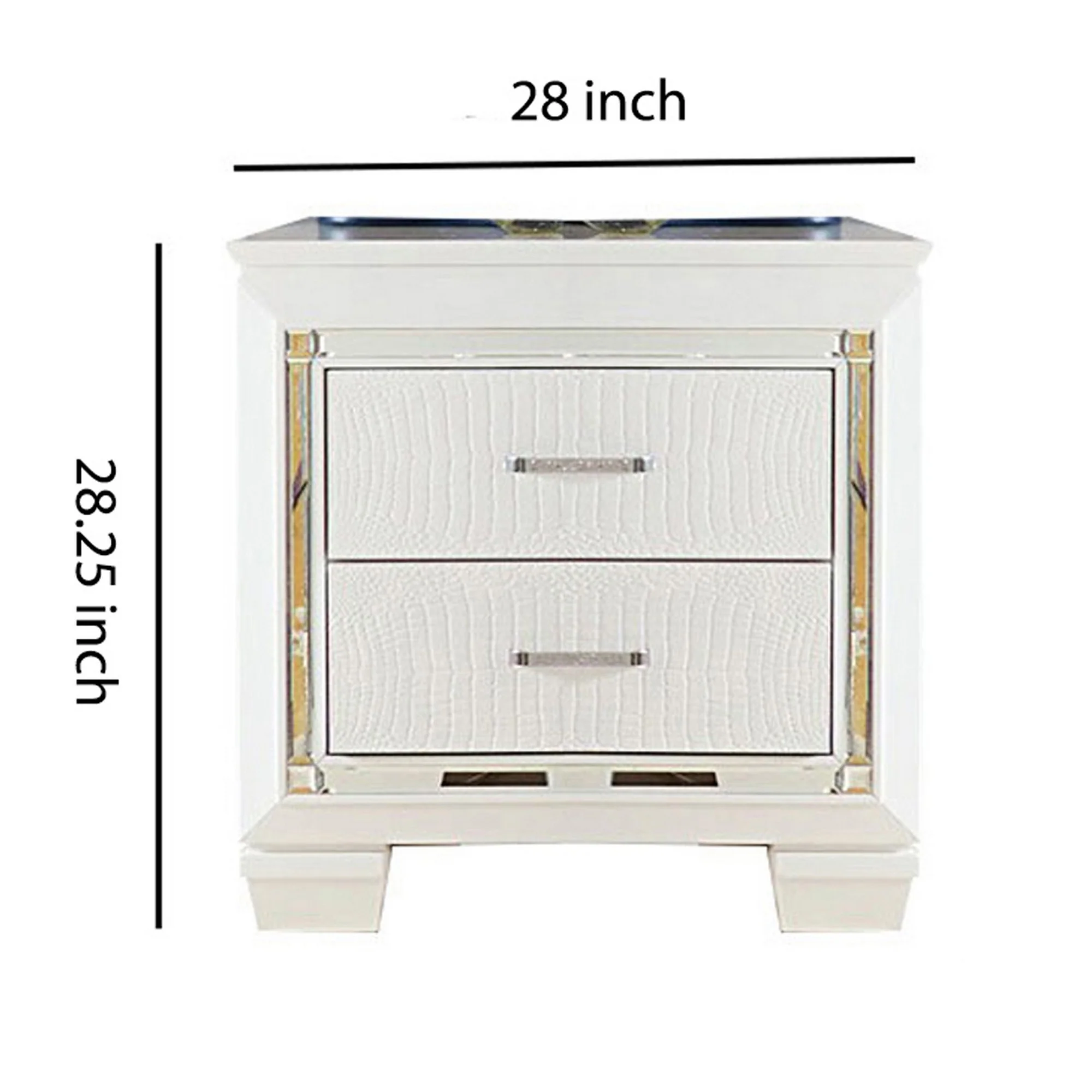 Contemporary Wooden Nightstand with 2 drawers and LED Lighting, White By Benzara - Image 5