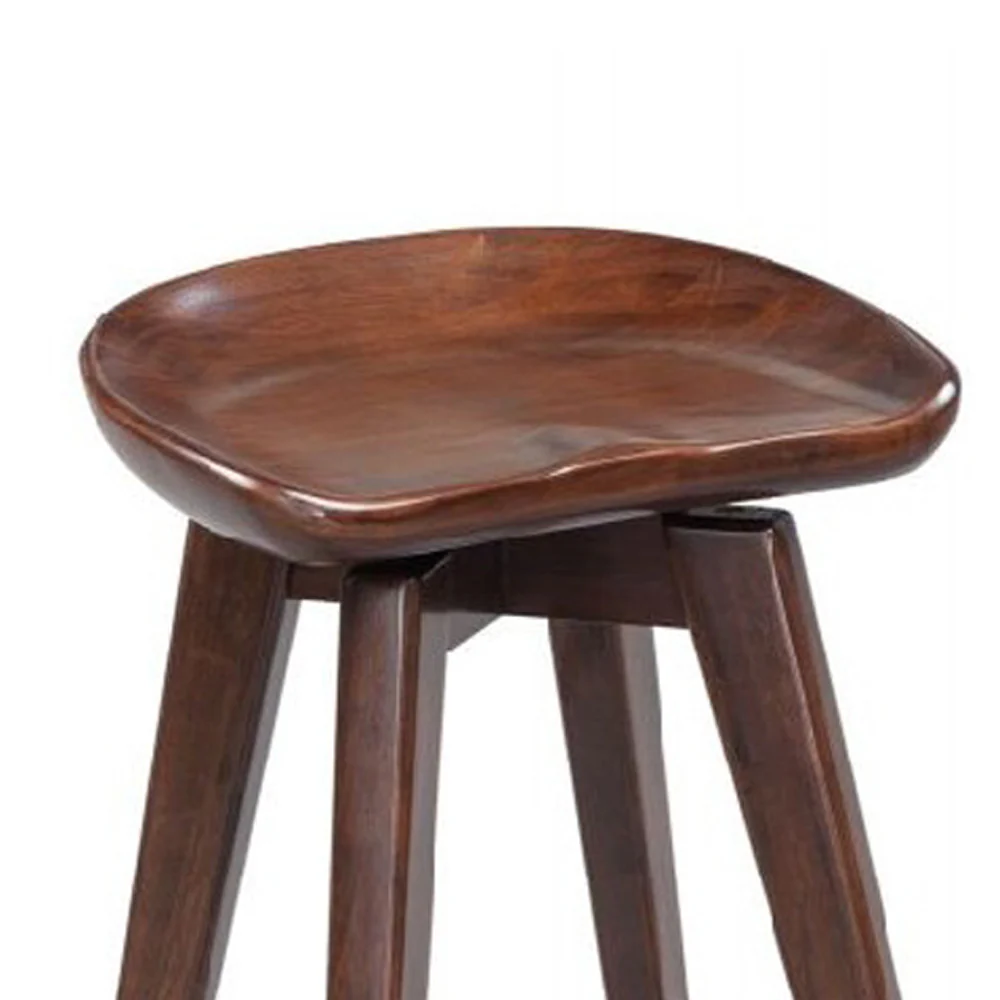 Contoured Seat Wooden Frame Swivel Barstool With Angled Legs, Dark Brown By Benzara - Image 2