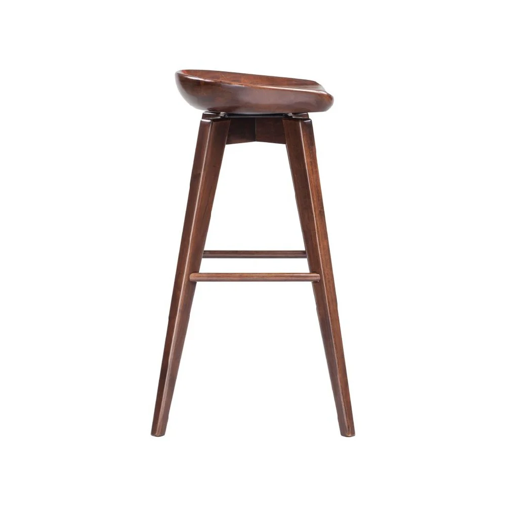 Contoured Seat Wooden Frame Swivel Barstool With Angled Legs, Dark Brown By Benzara - Image 4