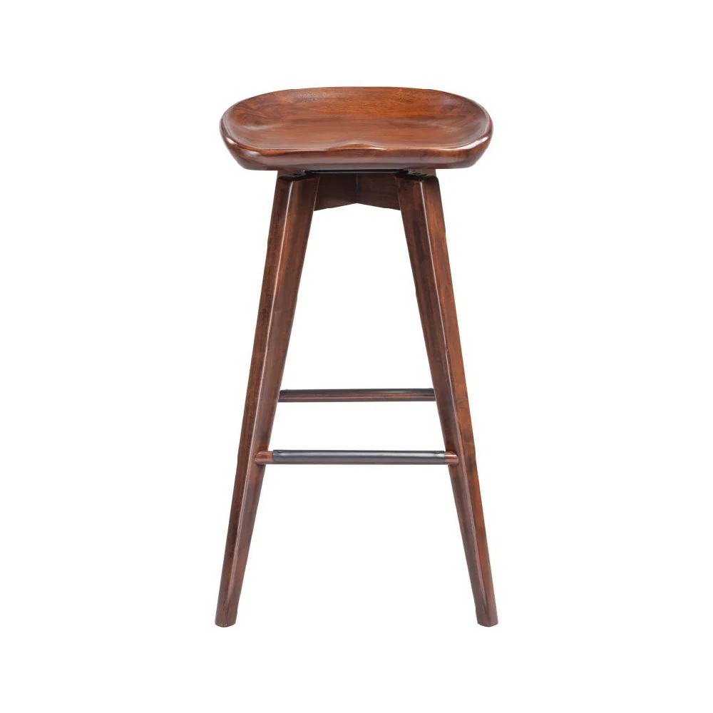 Contoured Seat Wooden Frame Swivel Barstool With Angled Legs, Dark Brown By Benzara - Image 5