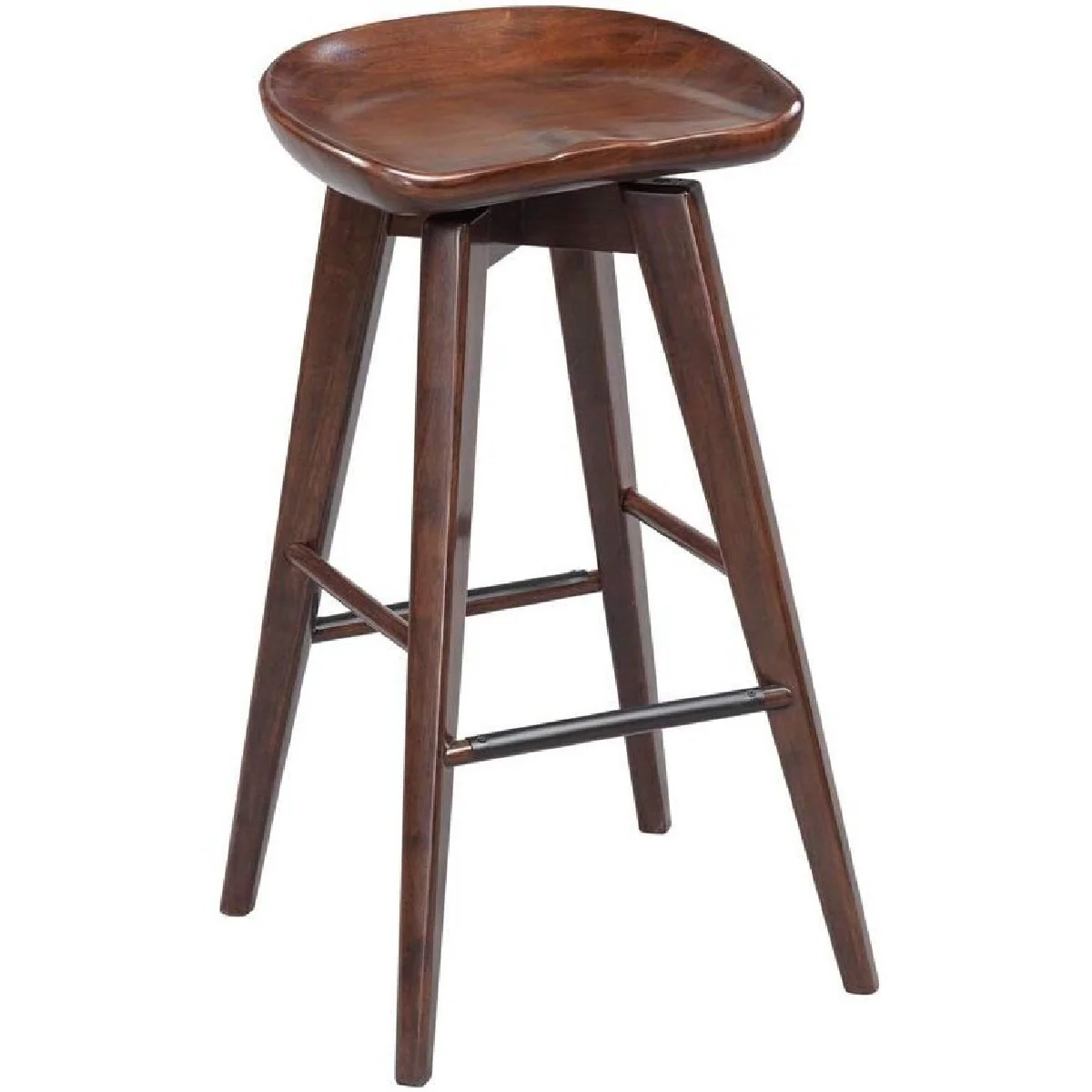 Contoured Seat Wooden Frame Swivel Barstool With Angled Legs, Natural Brown By Benzara - Image 2