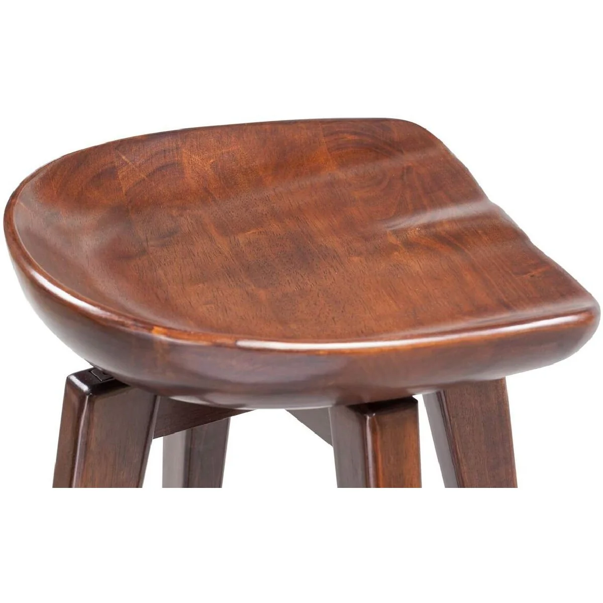 Contoured Seat Wooden Frame Swivel Barstool With Angled Legs, Natural Brown By Benzara - Image 3