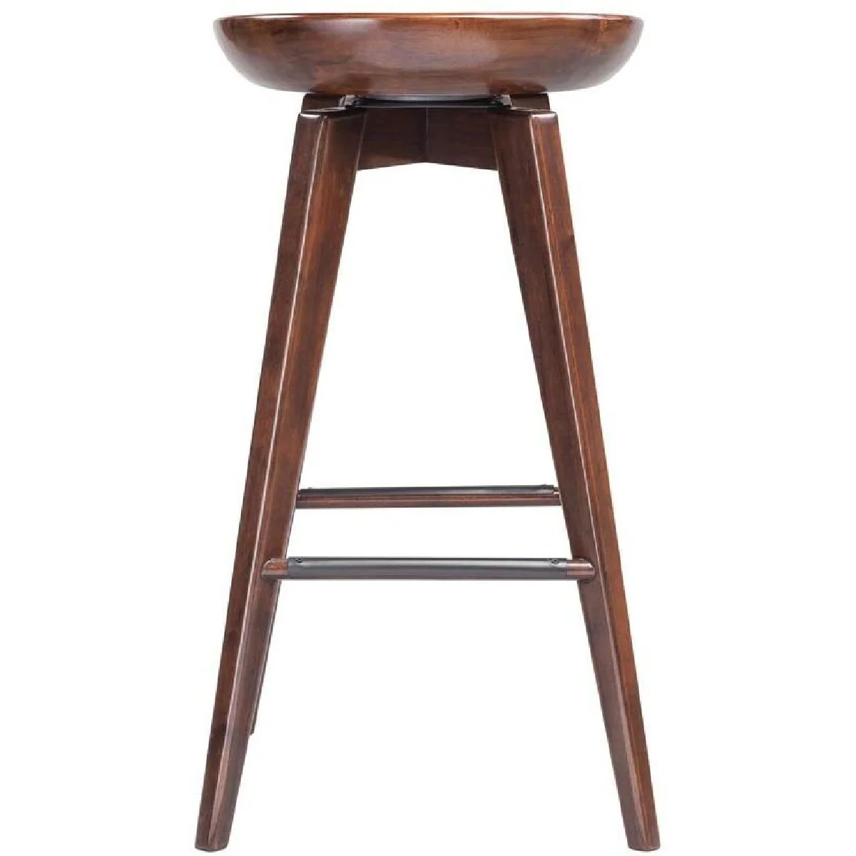 Contoured Seat Wooden Frame Swivel Barstool With Angled Legs, Natural Brown By Benzara - Image 4