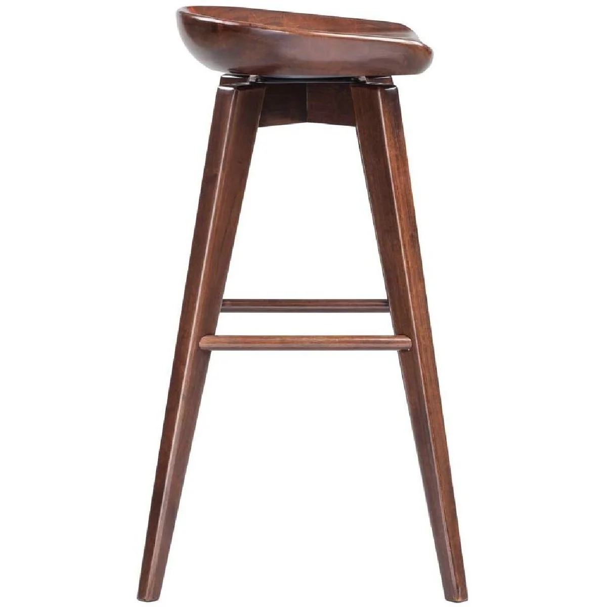 Contoured Seat Wooden Frame Swivel Barstool With Angled Legs, Natural Brown By Benzara - Image 5