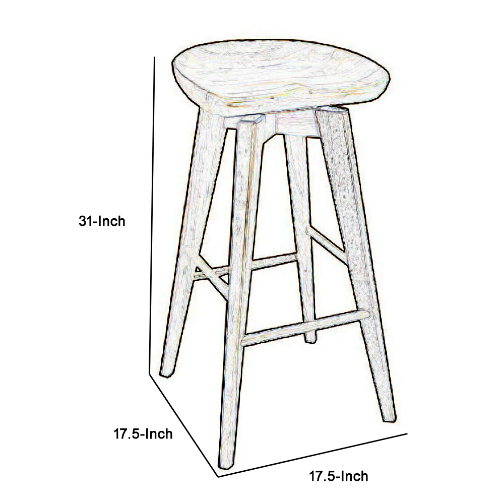 Contoured Seat Wooden Frame Swivel Barstool With Angled Legs, Natural Brown By Benzara - Image 6