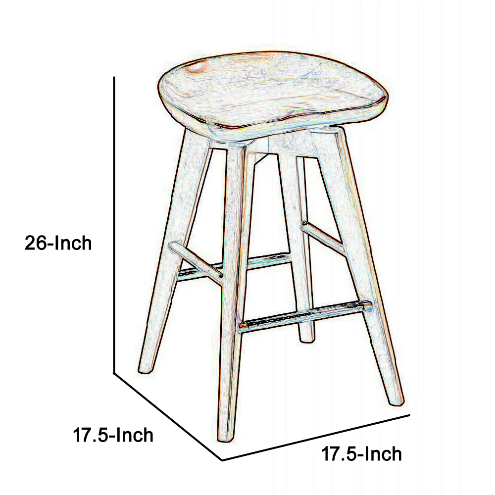 Contoured Seat Wooden Swivel Counter Stool With Angled Legs, Walnut Brown By Benzara - Image 2